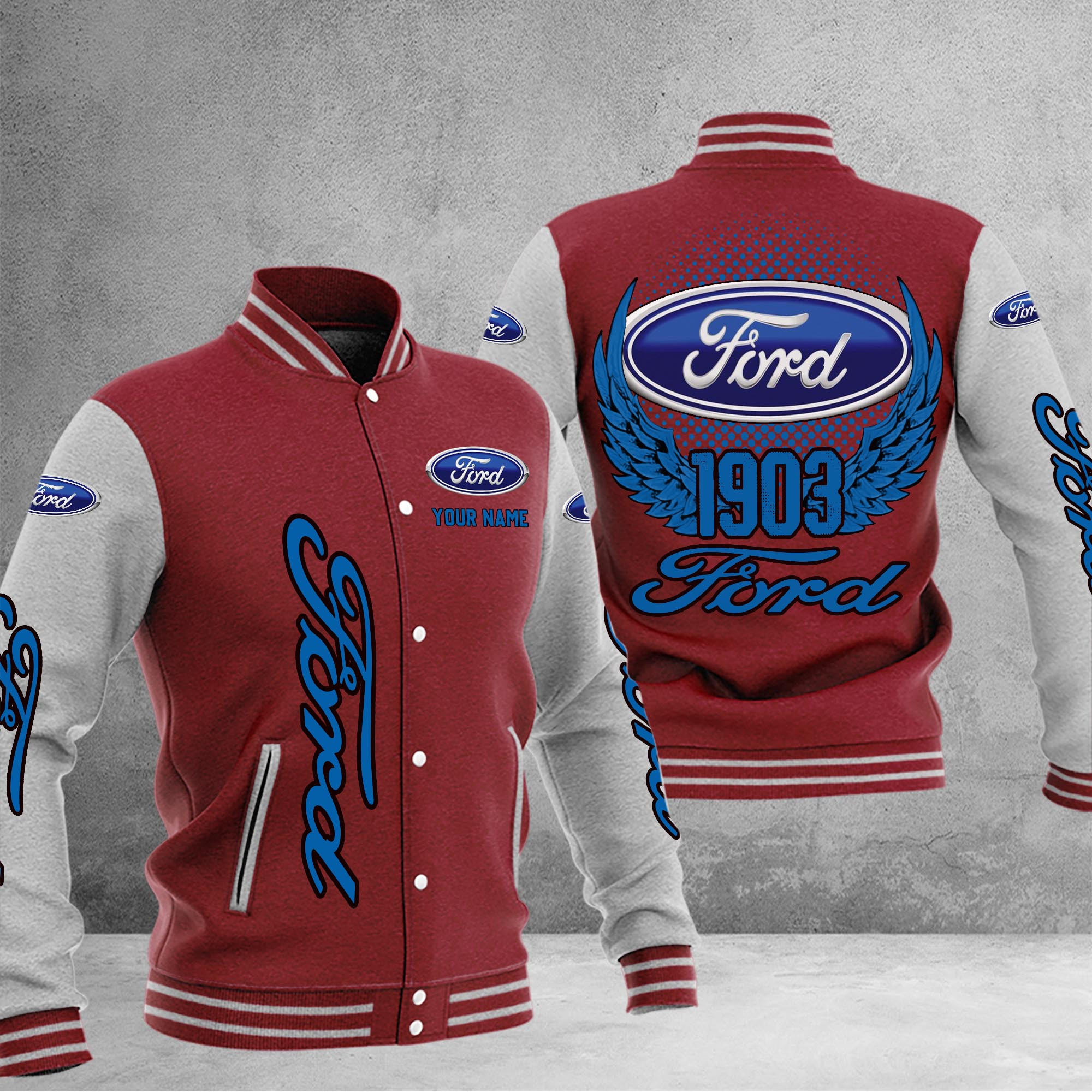 Ford DMHJ1040 Baseball Jacket Multicolor - Famjoys Ford DMHJ1040 Baseball Jacket Multicolor - Famjoys