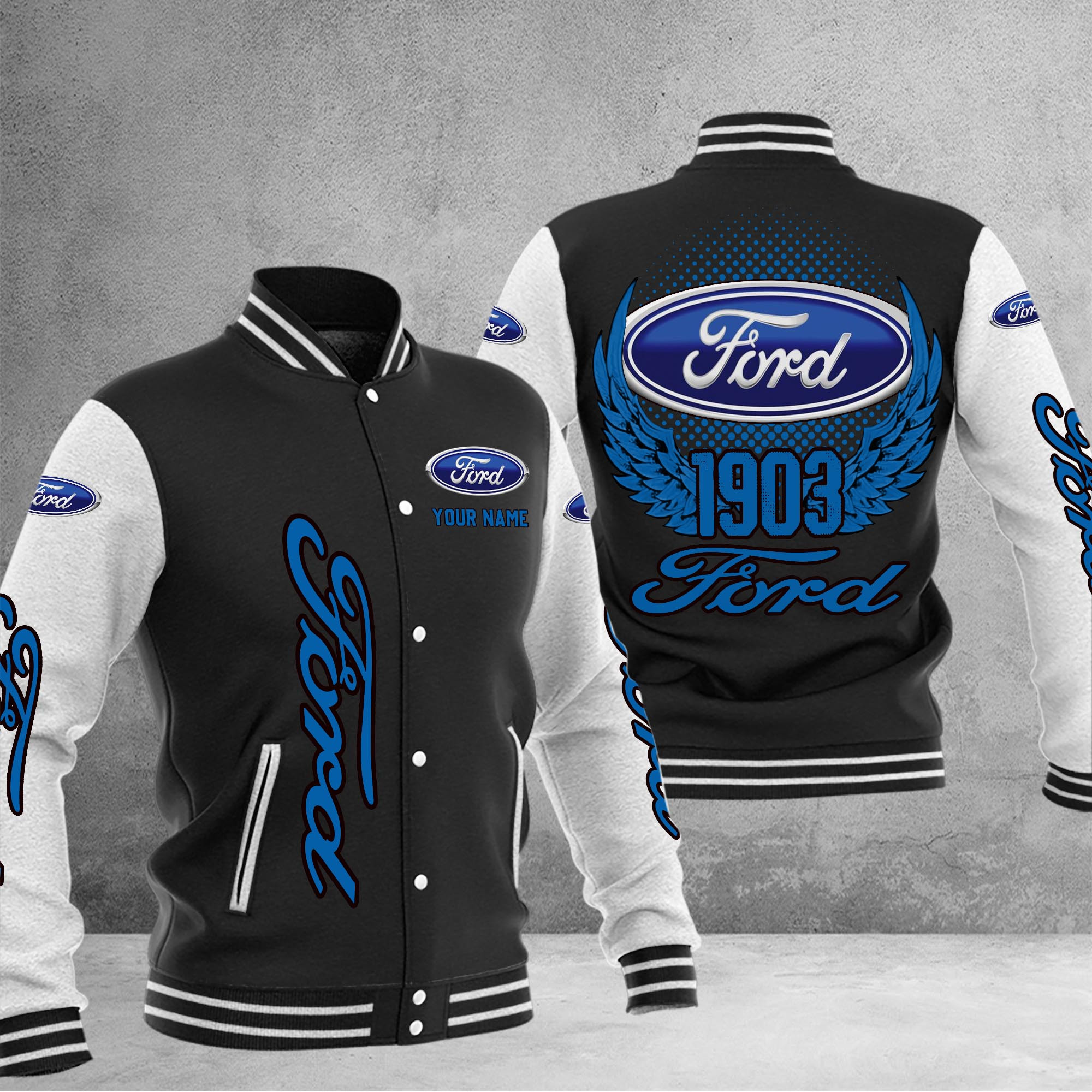 Ford DMHJ1040 Baseball Jacket Multicolor - Famjoys Ford DMHJ1040 Baseball Jacket Multicolor - Famjoys