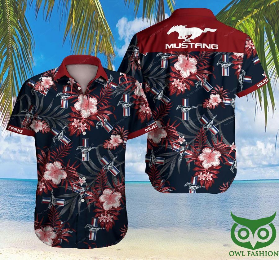 Ford Mustang Floral Dark Red Hawaiian Shirt - Famjoys Ford Mustang Floral Dark Red Hawaiian Shirt - Famjoys