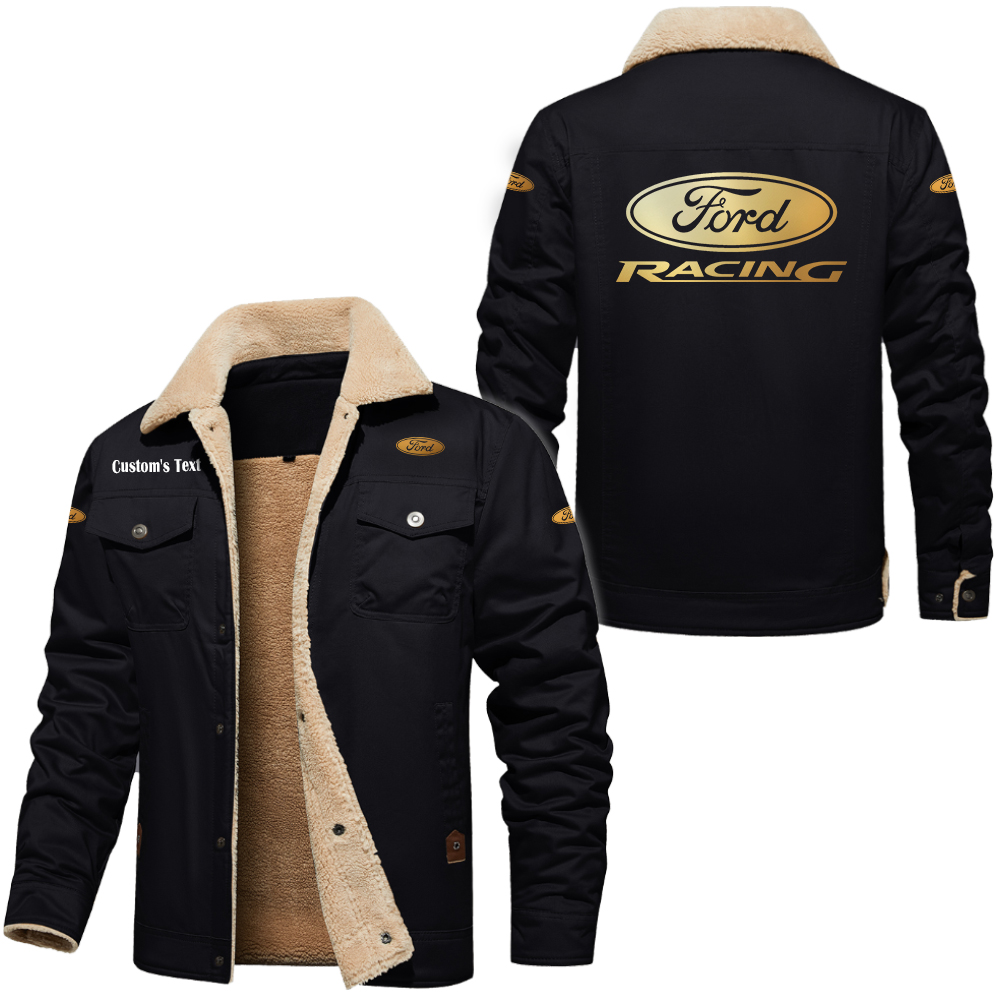 Ford racing Golden Logo Cargo Fleece Lined Cotton Jacket Multicolor, vintage style, customize name 