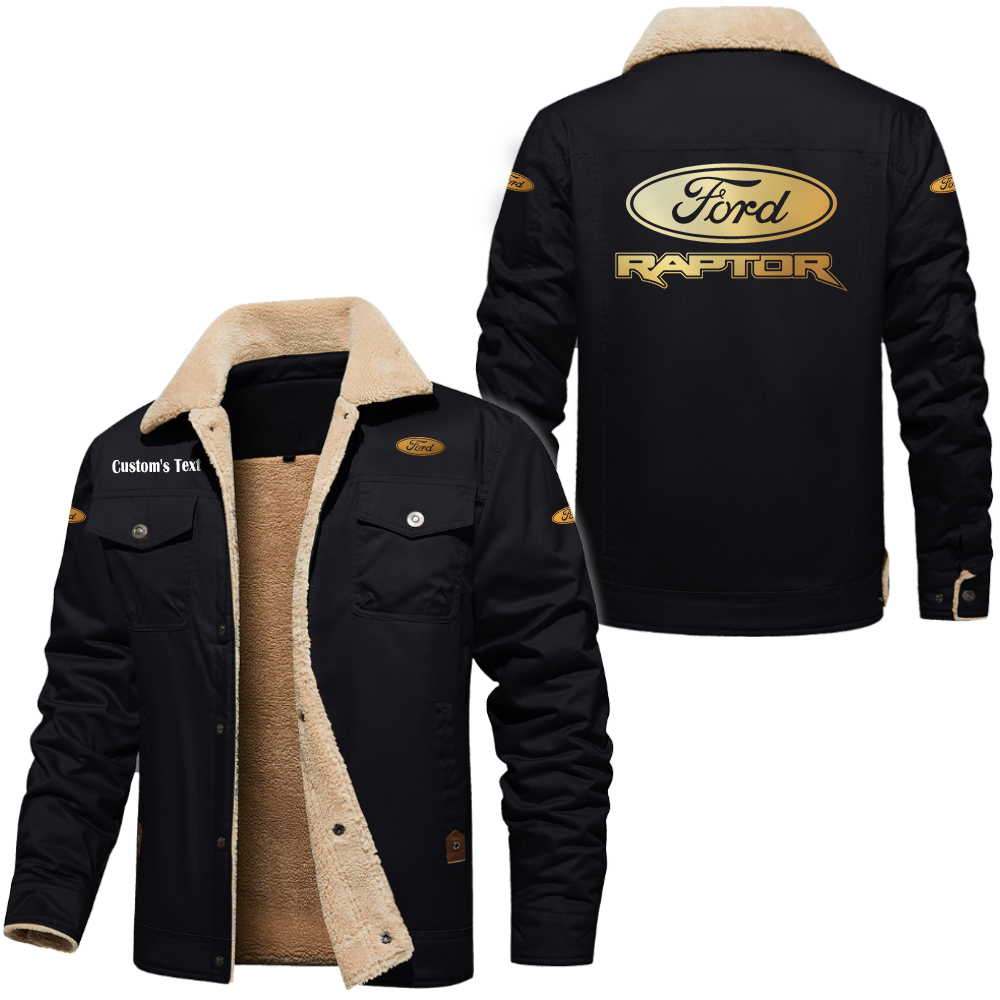 Ford raptor Golden Logo Cargo Fleece Lined Cotton Jacket Multicolor, vintage style, customize name 