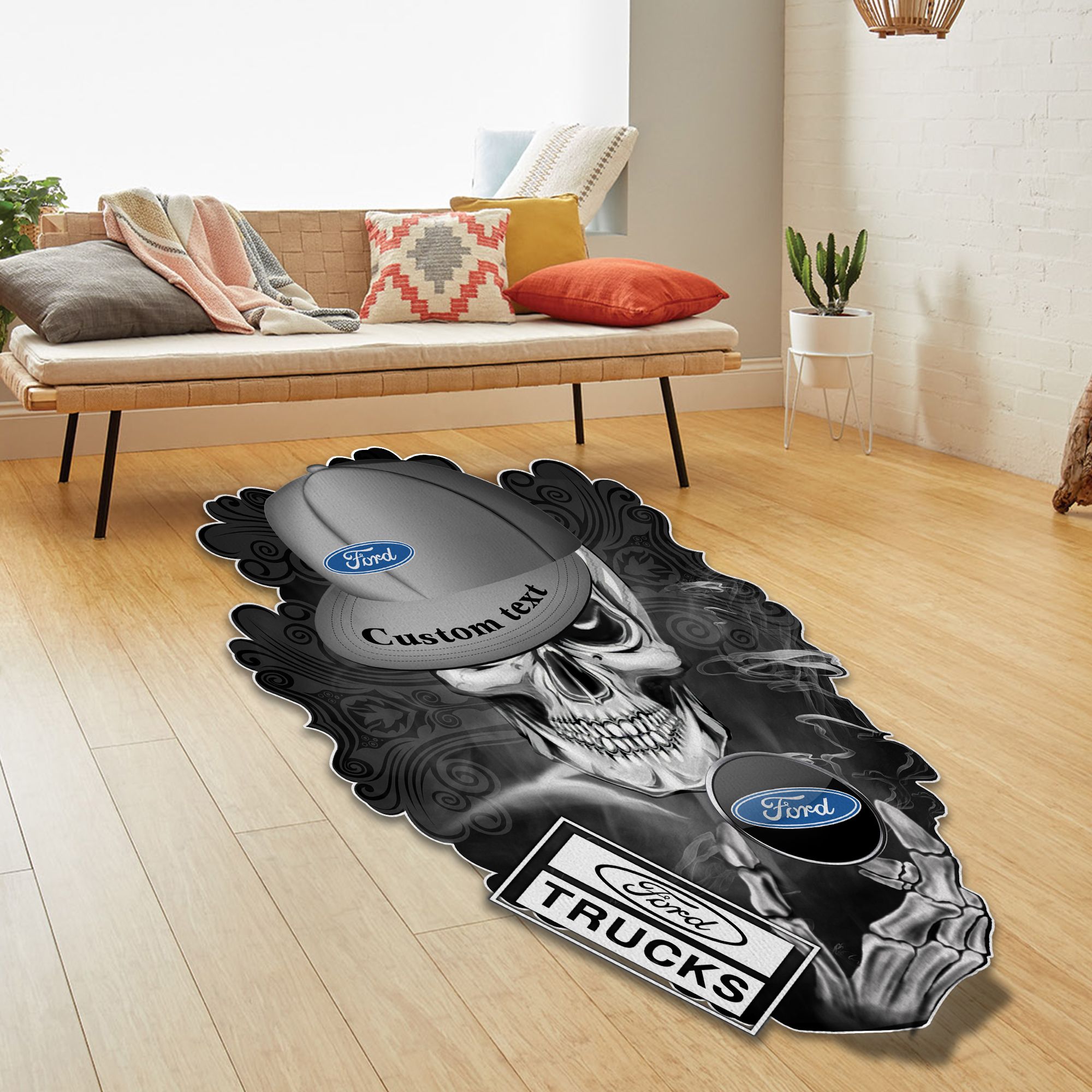 Ford truck Skull Shaped Luxurious Doormat, Rug Home Decor, Custom name - Famjoys Ford truck Skull Shaped Luxurious Doormat, Rug Home Decor, Custom name - Famjoys