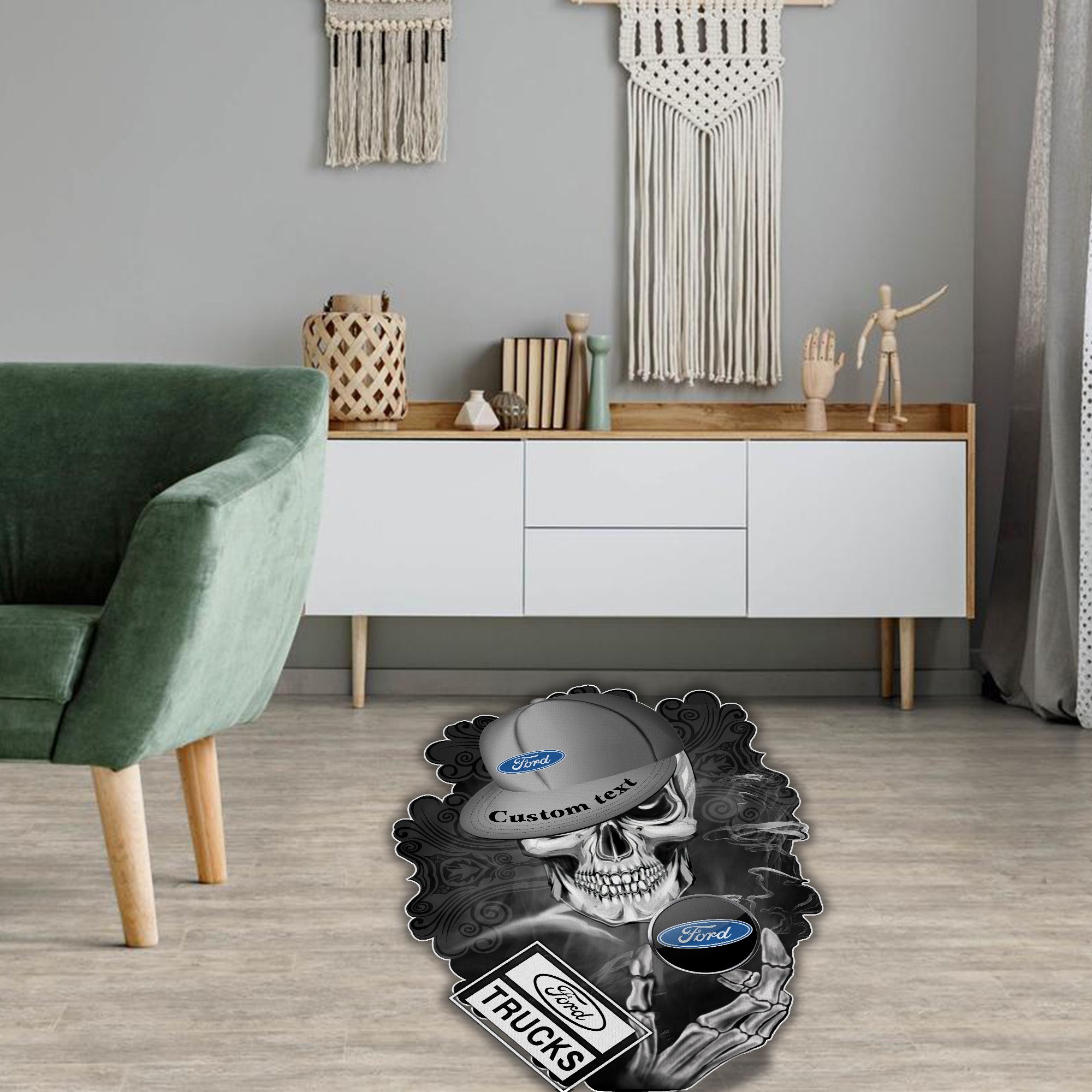 Ford truck Skull Shaped Luxurious Doormat, Rug Home Decor, Custom name - Famjoys Ford truck Skull Shaped Luxurious Doormat, Rug Home Decor, Custom name - Famjoys
