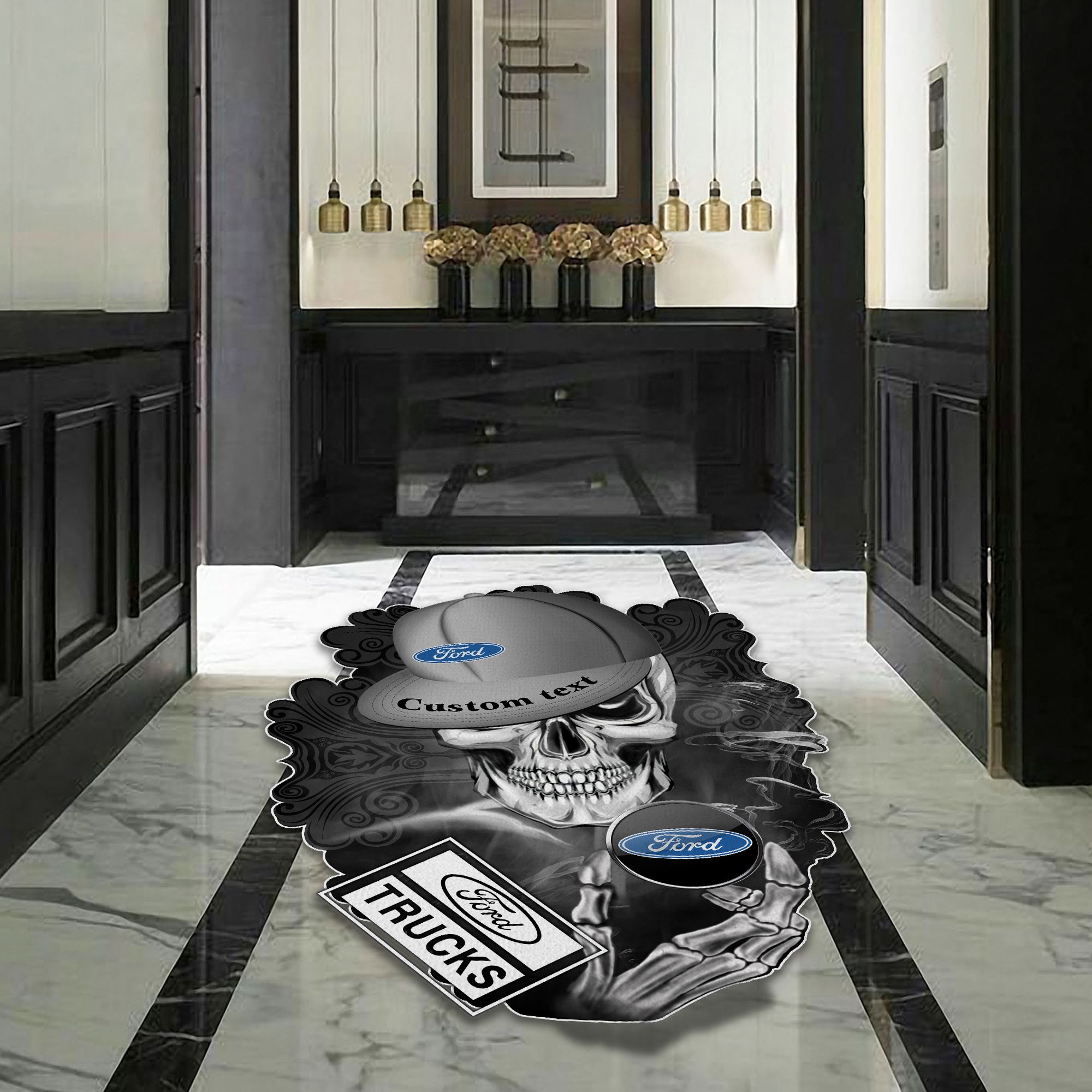 Ford truck Skull Shaped Luxurious Doormat, Rug Home Decor, Custom name - Famjoys Ford truck Skull Shaped Luxurious Doormat, Rug Home Decor, Custom name - Famjoys