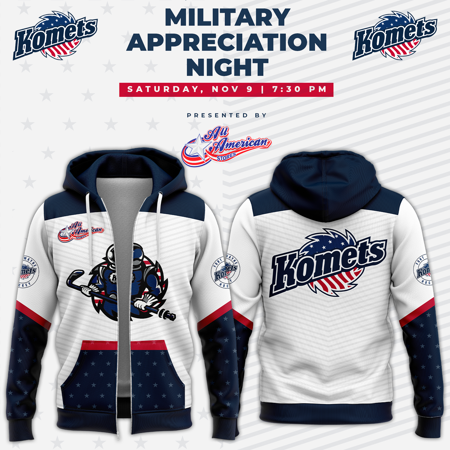 Fort Wayne Komets x Military Appreciation Night Zip Hoodie - Famjoys Fort Wayne Komets x Military Appreciation Night Zip Hoodie - Famjoys