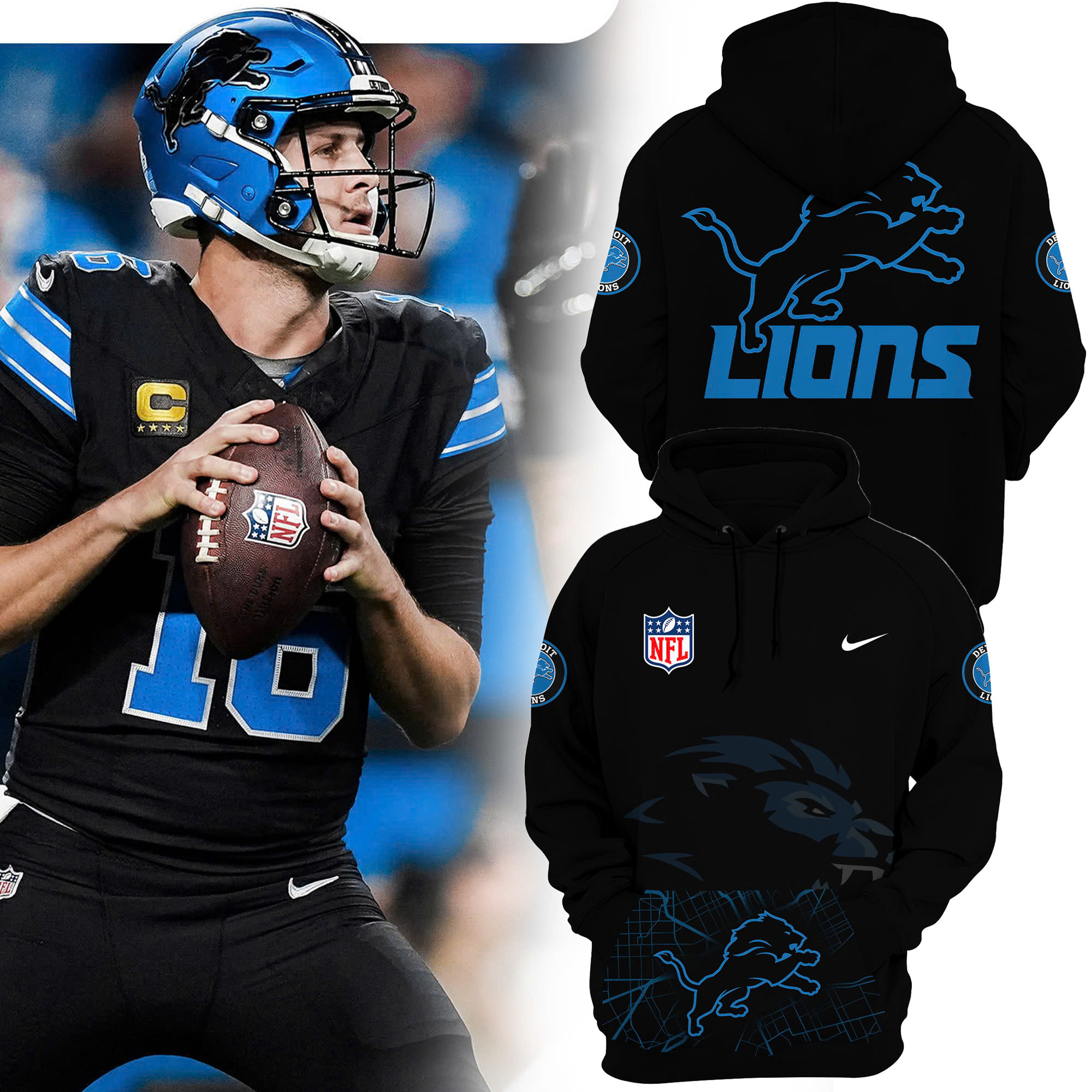 Full Black Detroit Lions Alternate Helmet Pullover Hoodie - Famjoys Full Black Detroit Lions Alternate Helmet Pullover Hoodie - Famjoys