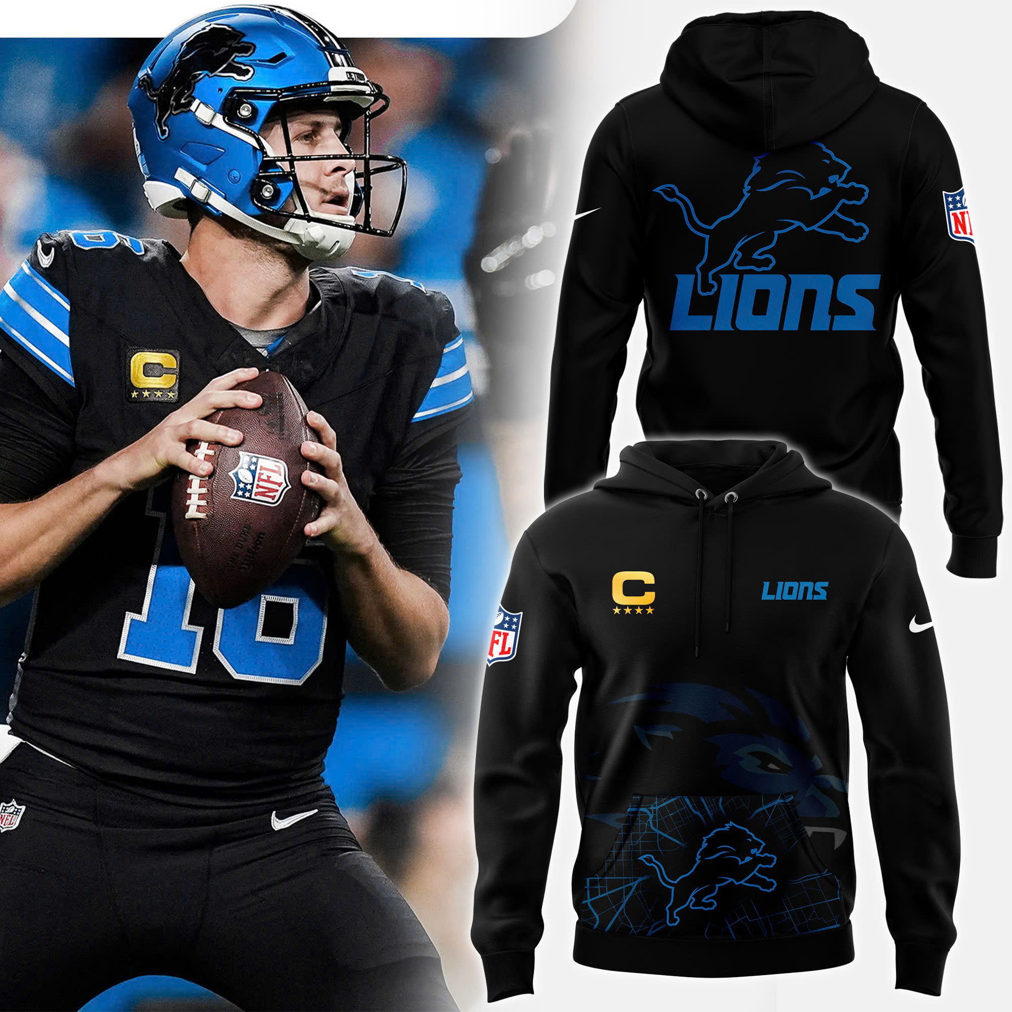 Full Black Detroit Lions Alternate Helmet Pullover Hoodie V2 - Famjoys Full Black Detroit Lions Alternate Helmet Pullover Hoodie V2 - Famjoys