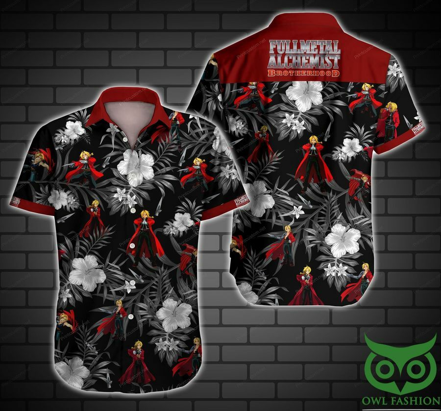 Fullmetal Alchemist Brotherhood Floral Black Hawaiian Shirt - Famjoys Fullmetal Alchemist Brotherhood Floral Black Hawaiian Shirt - Famjoys