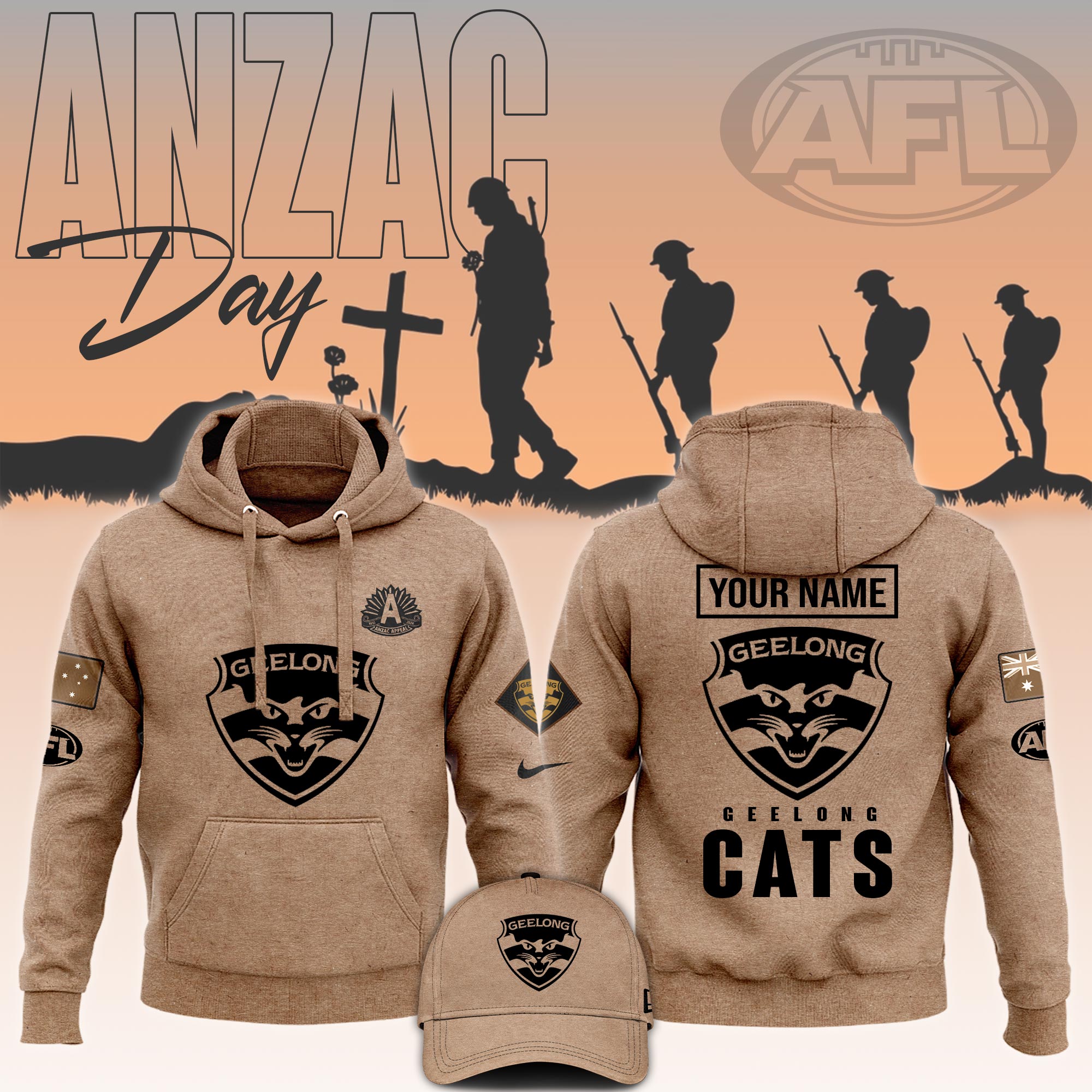Geelong Cats AFL ANZAC Day New Hoodie - Famjoys Geelong Cats AFL ANZAC Day New Hoodie - Famjoys