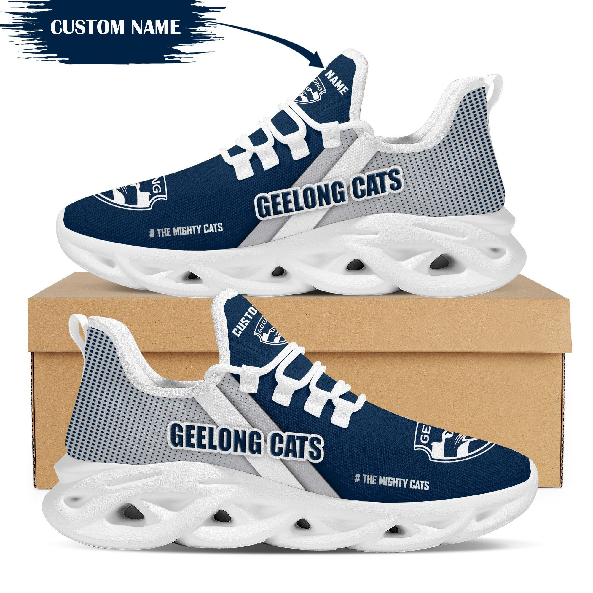 Geelong Cats Custom Personalized Max Soul Sneakers Shoes - Famjoys Geelong Cats Custom Personalized Max Soul Sneakers Shoes - Famjoys