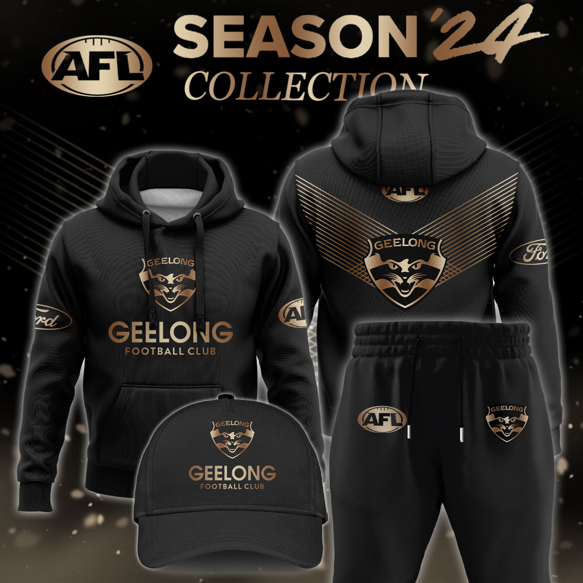 Geelong Cats Gold Premier Hoodie - Famjoys Geelong Cats Gold Premier Hoodie - Famjoys