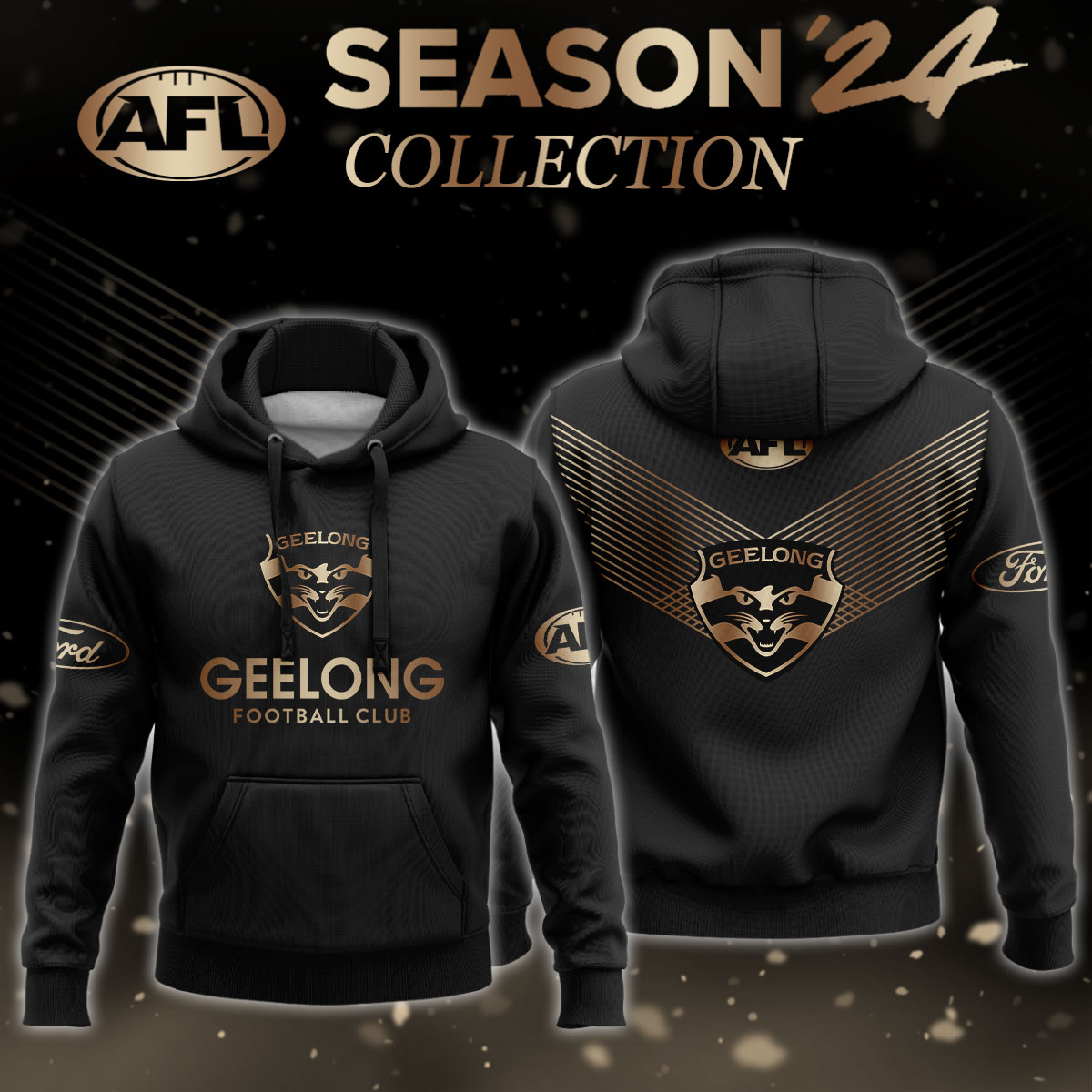 Geelong Cats Gold Premier Hoodie - Famjoys Geelong Cats Gold Premier Hoodie - Famjoys