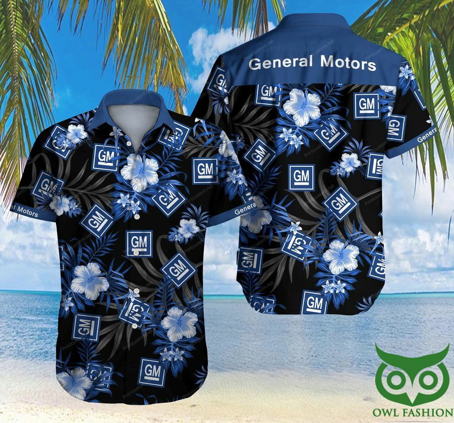 General Motors Floral Blue And Black Hawaiian Shirt - Famjoys General Motors Floral Blue And Black Hawaiian Shirt - Famjoys