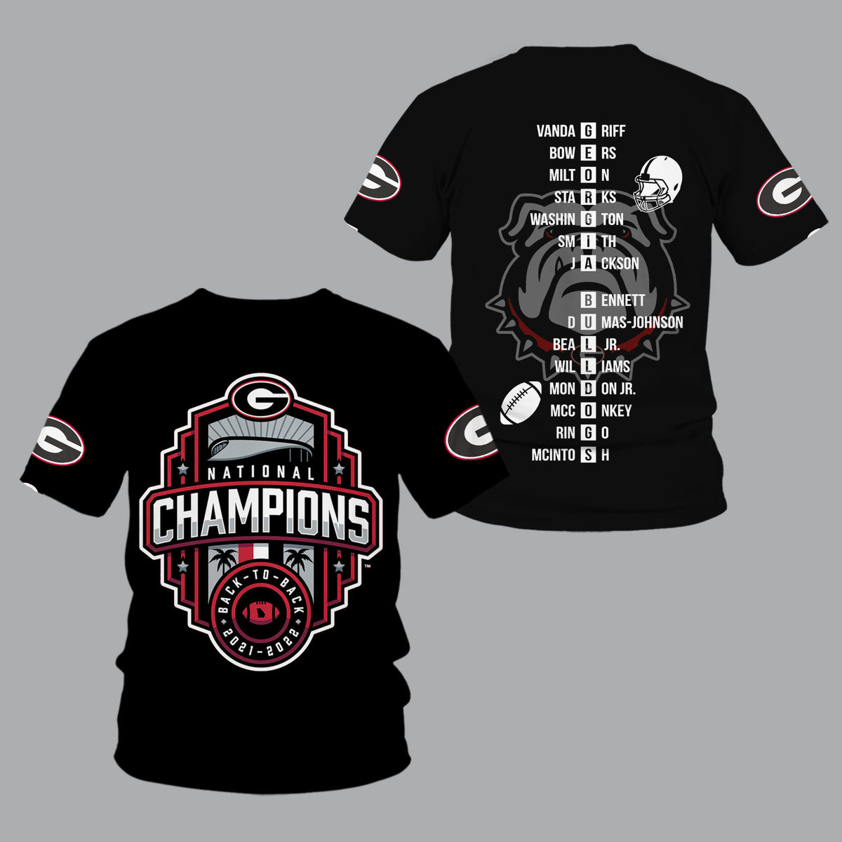Georgia Bulldogs 2022 National Champions Back To Back Black Shirts - Famjoys Georgia Bulldogs 2022 National Champions Back To Back Black Shirts - Famjoys
