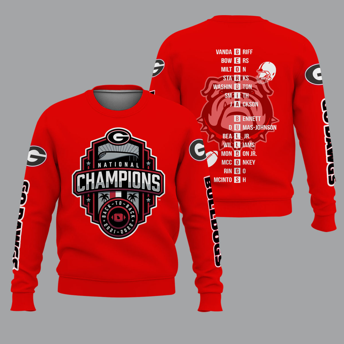 Georgia Bulldogs 2022 National Champions Back To Back Red Shirts - Famjoys Georgia Bulldogs 2022 National Champions Back To Back Red Shirts - Famjoys