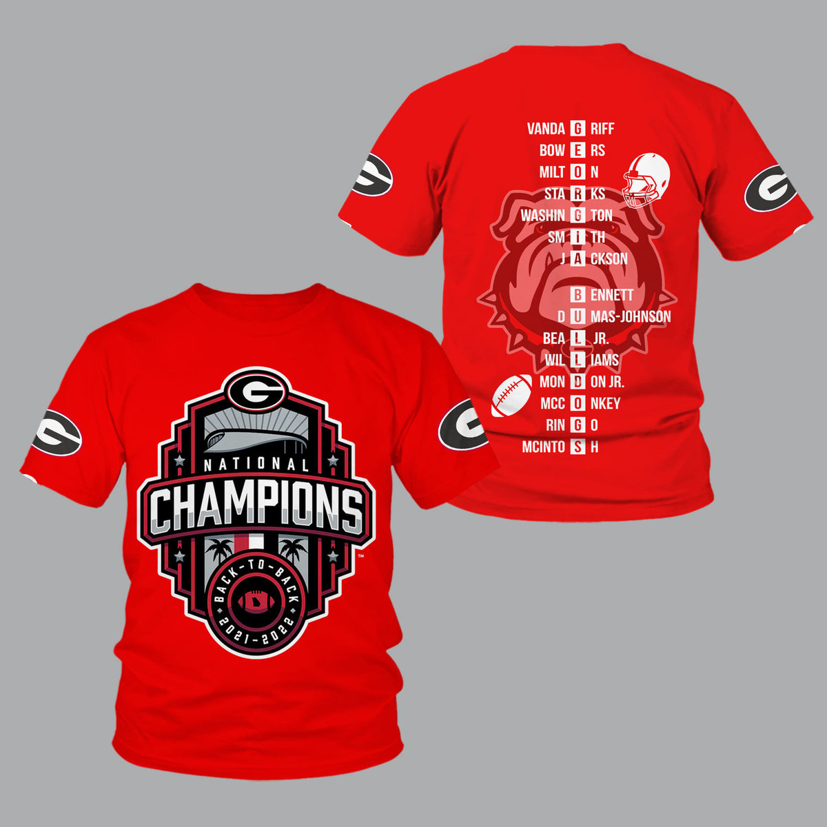 Georgia Bulldogs 2022 National Champions Back To Back Red Shirts - Famjoys Georgia Bulldogs 2022 National Champions Back To Back Red Shirts - Famjoys