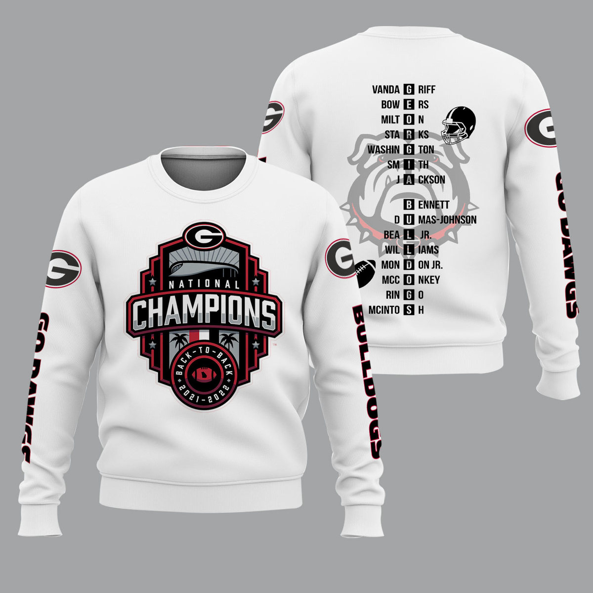 Georgia Bulldogs 2022 National Champions Back To Back White Shirts - Famjoys Georgia Bulldogs 2022 National Champions Back To Back White Shirts - Famjoys