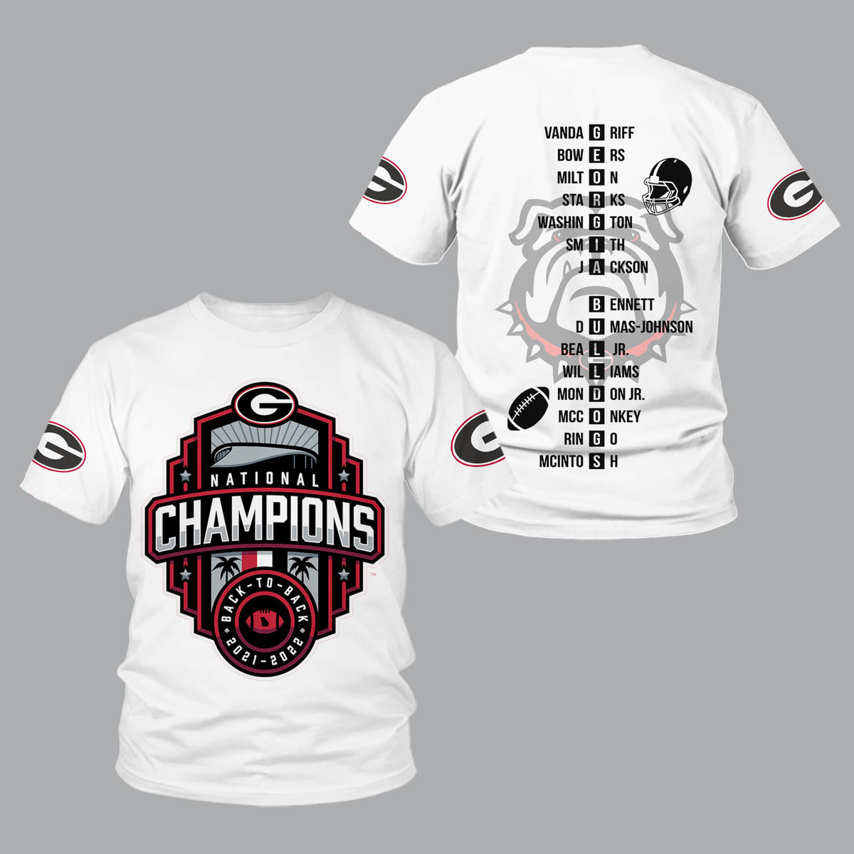 Georgia Bulldogs 2022 National Champions Back To Back White Shirts - Famjoys Georgia Bulldogs 2022 National Champions Back To Back White Shirts - Famjoys