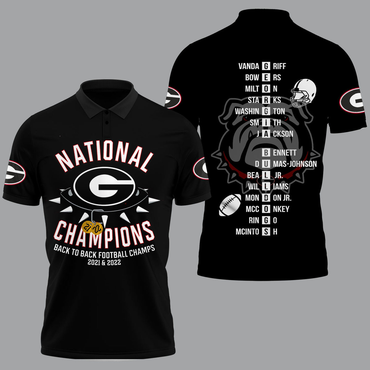 Georgia Bulldogs 2022 National Champions Black Polo Shirt - Famjoys Georgia Bulldogs 2022 National Champions Black Polo Shirt - Famjoys