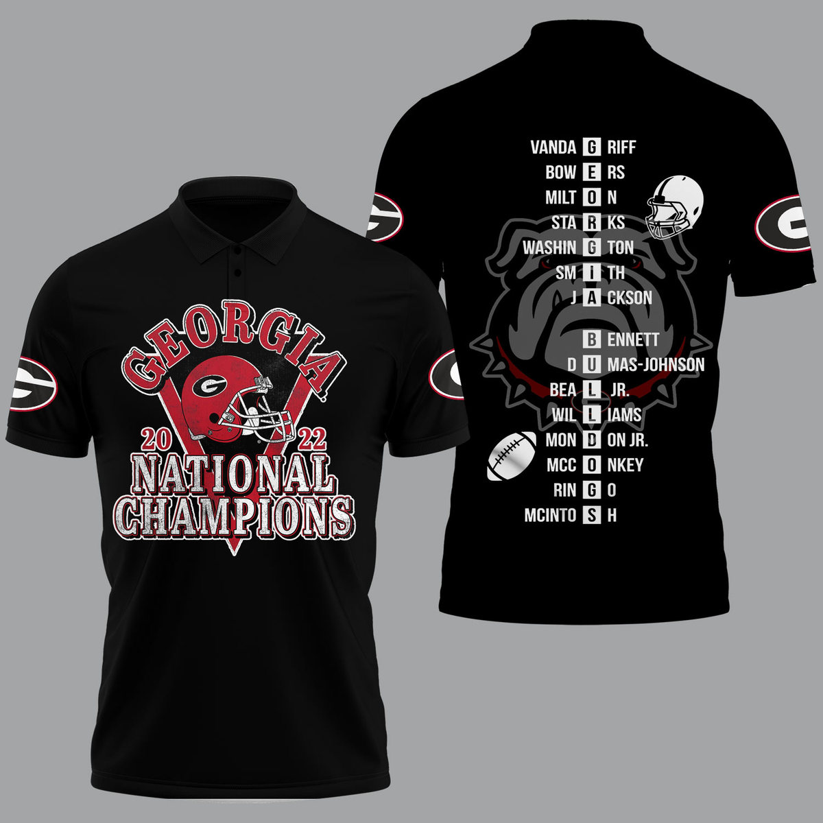 Georgia Bulldogs 2022 National Champions Black Polo Shirt - v12 - Famjoys Georgia Bulldogs 2022 National Champions Black Polo Shirt - v12 - Famjoys
