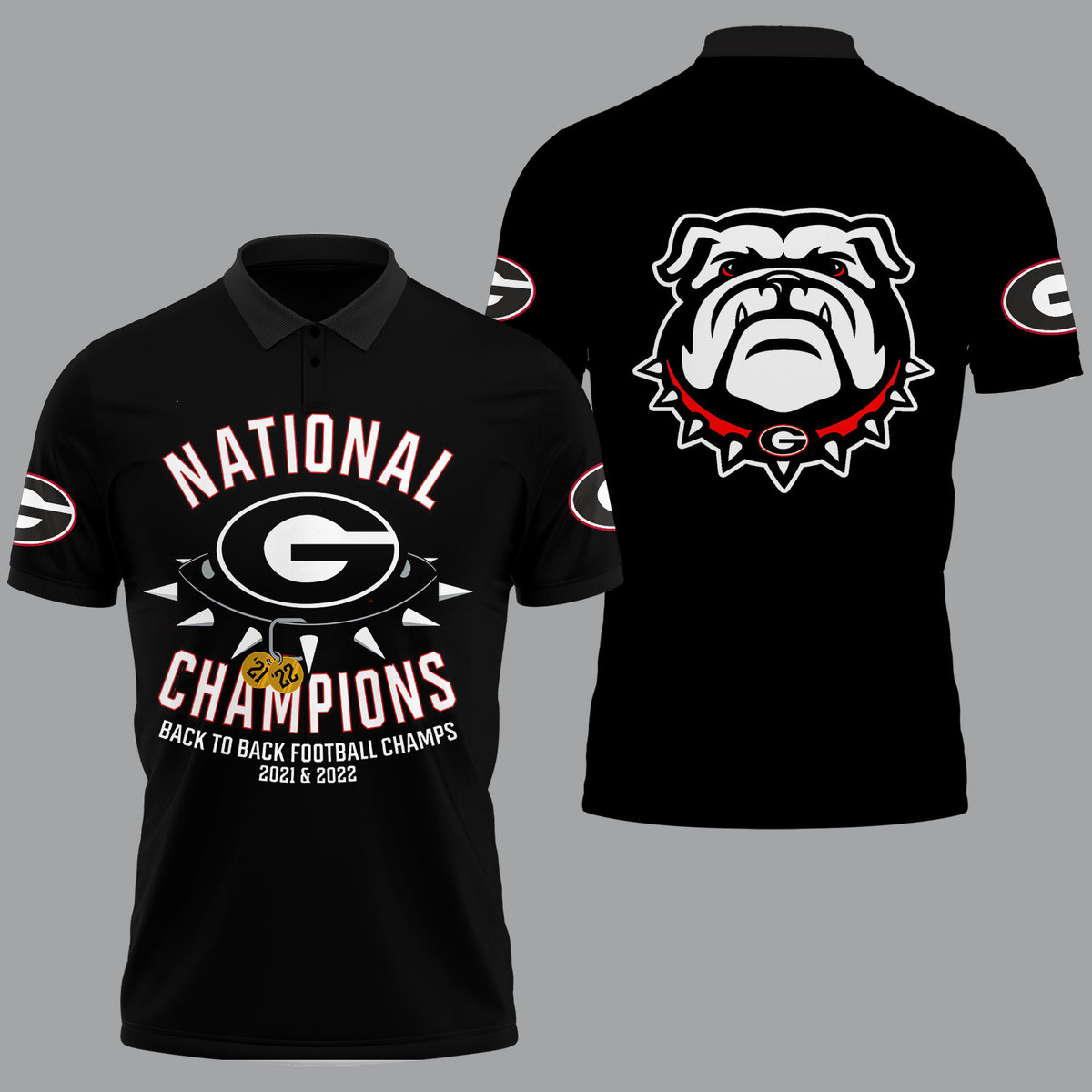 Georgia Bulldogs 2022 National Champions Black Polo Shirt -v17 - Famjoys Georgia Bulldogs 2022 National Champions Black Polo Shirt -v17 - Famjoys