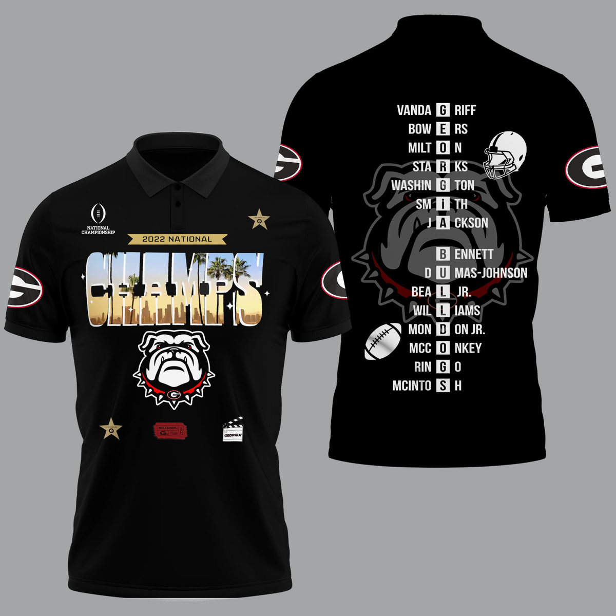 Georgia Bulldogs 2022 National Champions Black Polo Shirt - v6 - Famjoys Georgia Bulldogs 2022 National Champions Black Polo Shirt - v6 - Famjoys