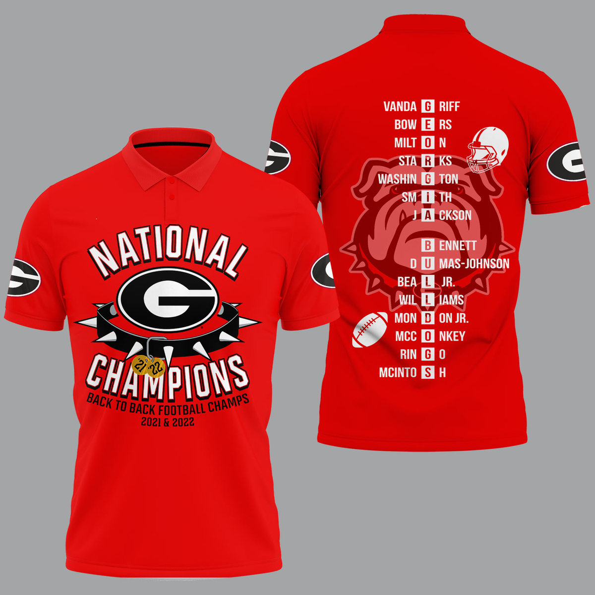 Georgia Bulldogs 2022 National Champions Red Polo Shirt - Famjoys Georgia Bulldogs 2022 National Champions Red Polo Shirt - Famjoys