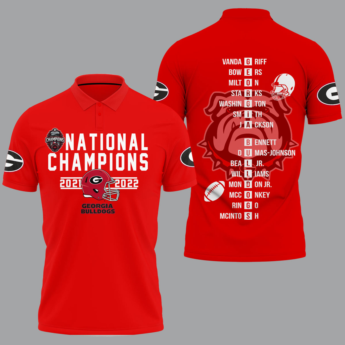 Georgia Bulldogs 2022 National Champions Red Polo Shirt - v10 - Famjoys Georgia Bulldogs 2022 National Champions Red Polo Shirt - v10 - Famjoys