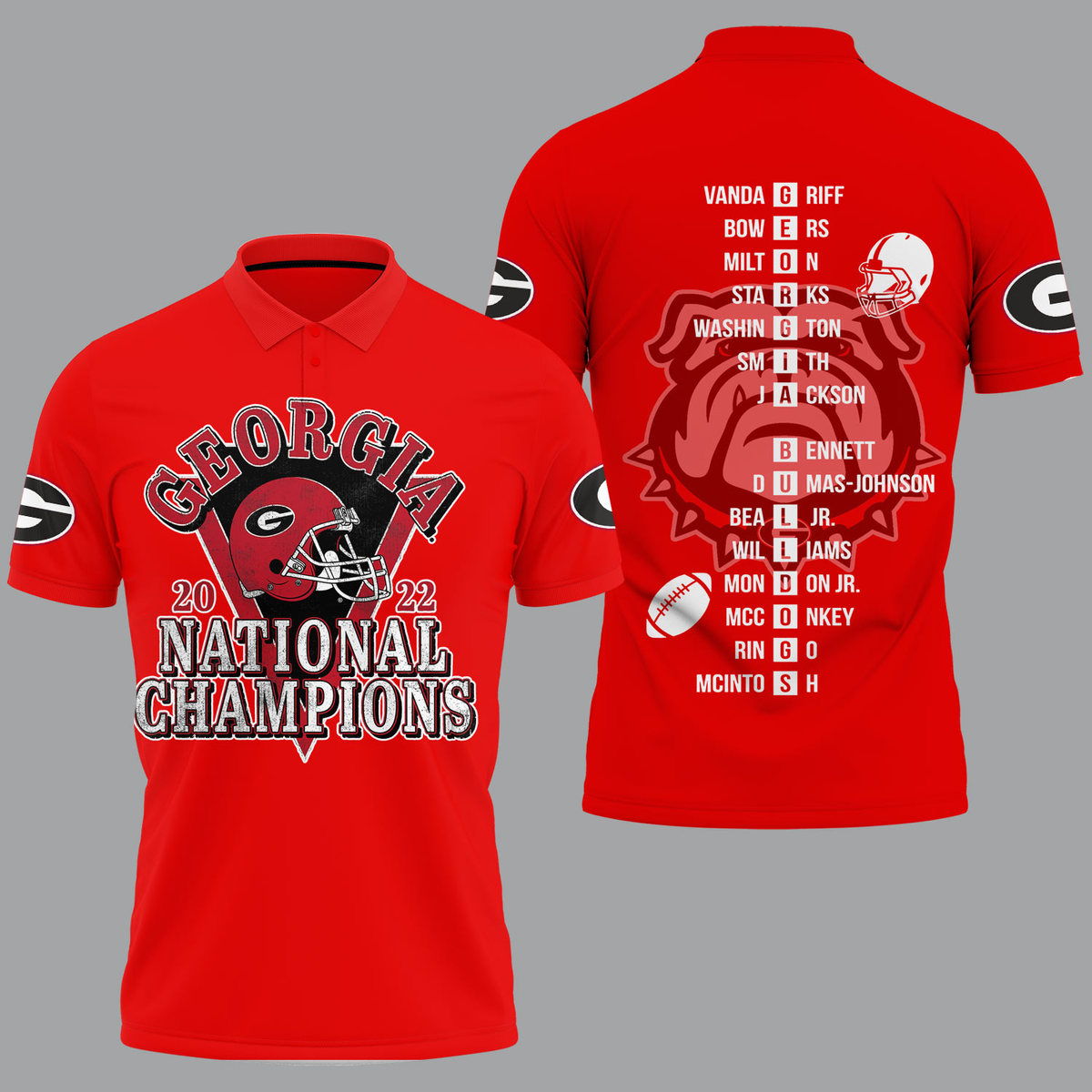 Georgia Bulldogs 2022 National Champions Red Polo Shirt - v12 - Famjoys Georgia Bulldogs 2022 National Champions Red Polo Shirt - v12 - Famjoys