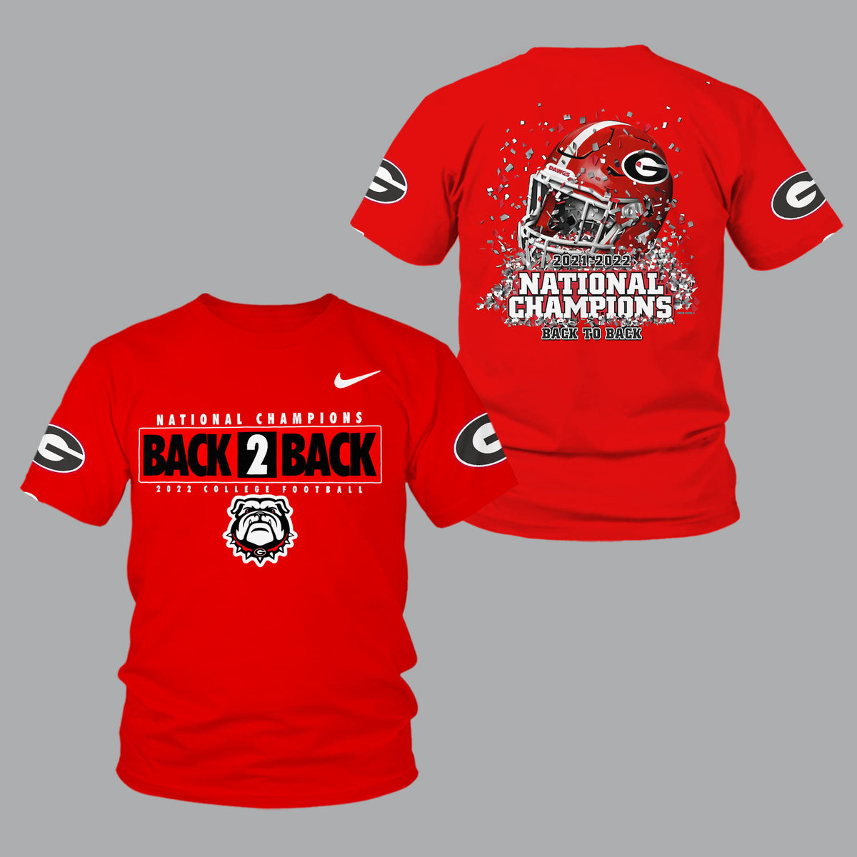 Georgia Bulldogs 2022 National Champions Red Shirts - Back To Back - Famjoys Georgia Bulldogs 2022 National Champions Red Shirts - Back To Back - Famjoys