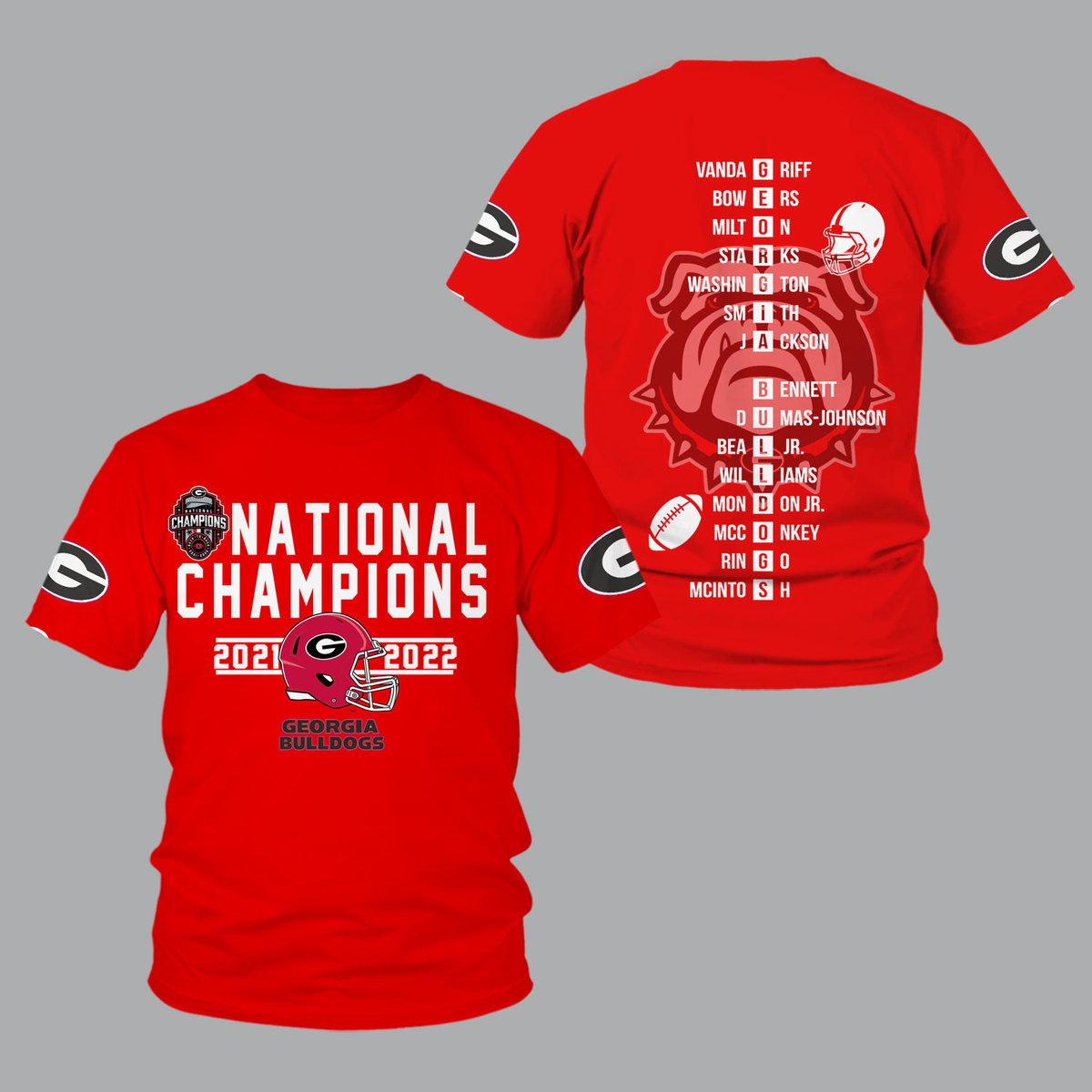 Georgia Bulldogs 2022 National Champions Red Shirts - v10 - Famjoys Georgia Bulldogs 2022 National Champions Red Shirts - v10 - Famjoys