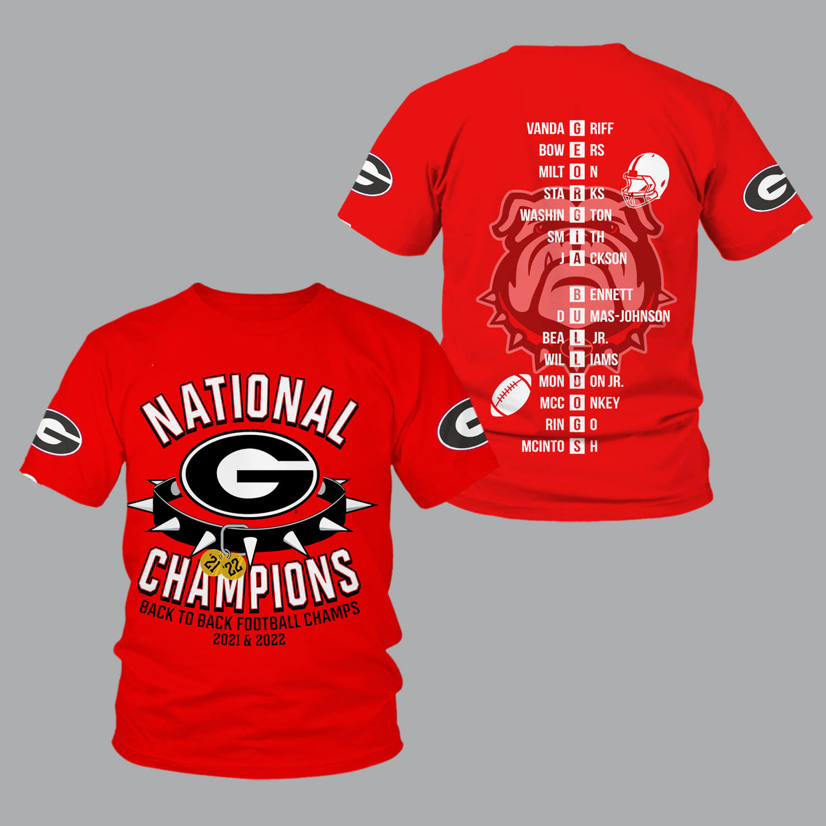 Georgia Bulldogs 2022 National Champions Red Shirts - v11 - Famjoys Georgia Bulldogs 2022 National Champions Red Shirts - v11 - Famjoys