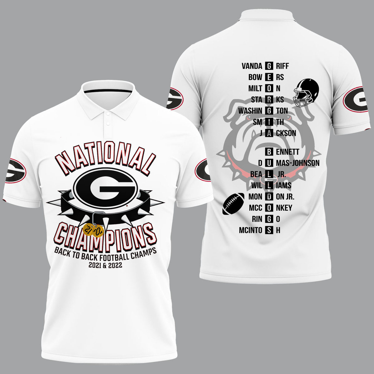 Georgia Bulldogs 2022 National Champions White Polo Shirt - Famjoys Georgia Bulldogs 2022 National Champions White Polo Shirt - Famjoys
