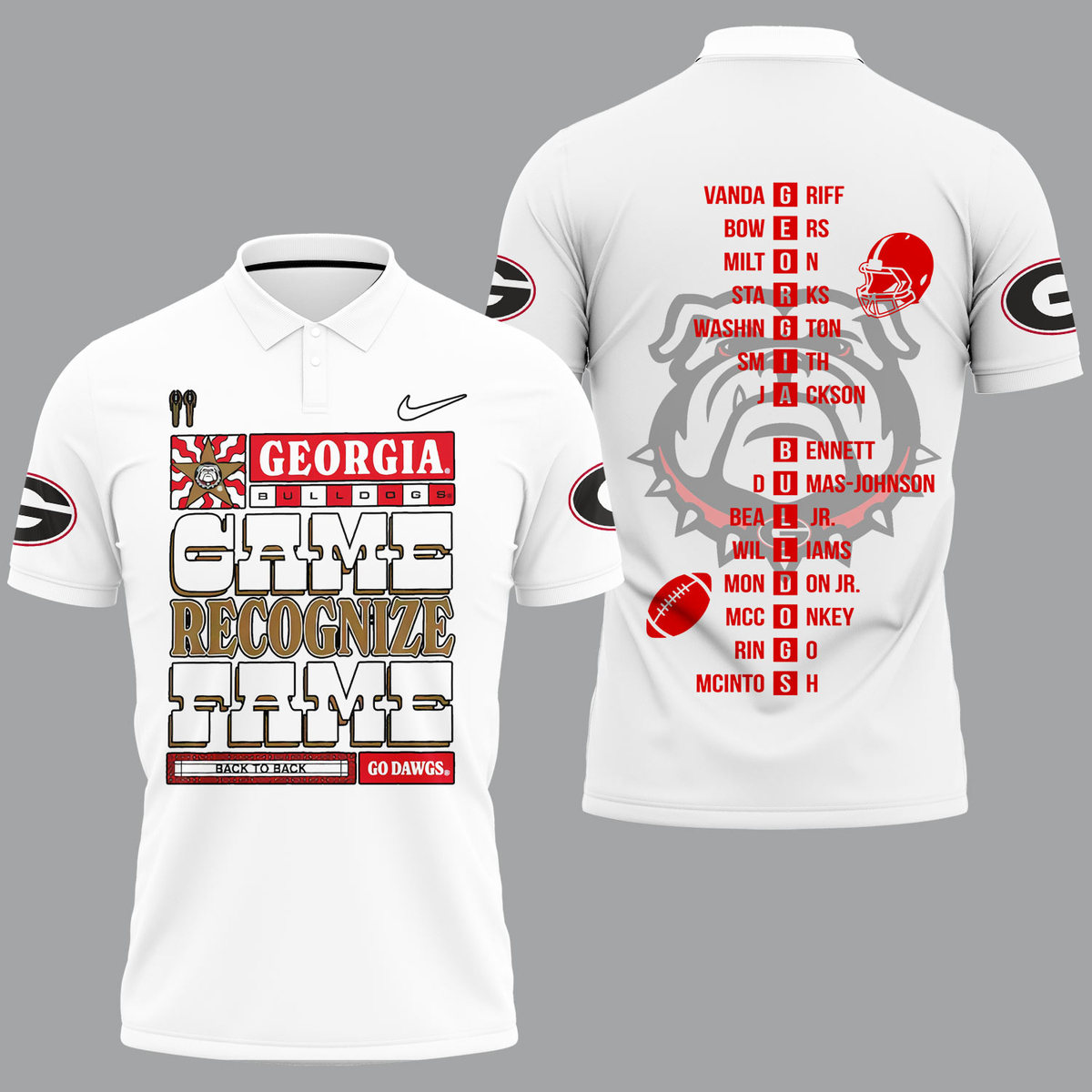 Georgia Bulldogs 2022 National Champions White Polo Shirt - v4 - Famjoys Georgia Bulldogs 2022 National Champions White Polo Shirt - v4 - Famjoys