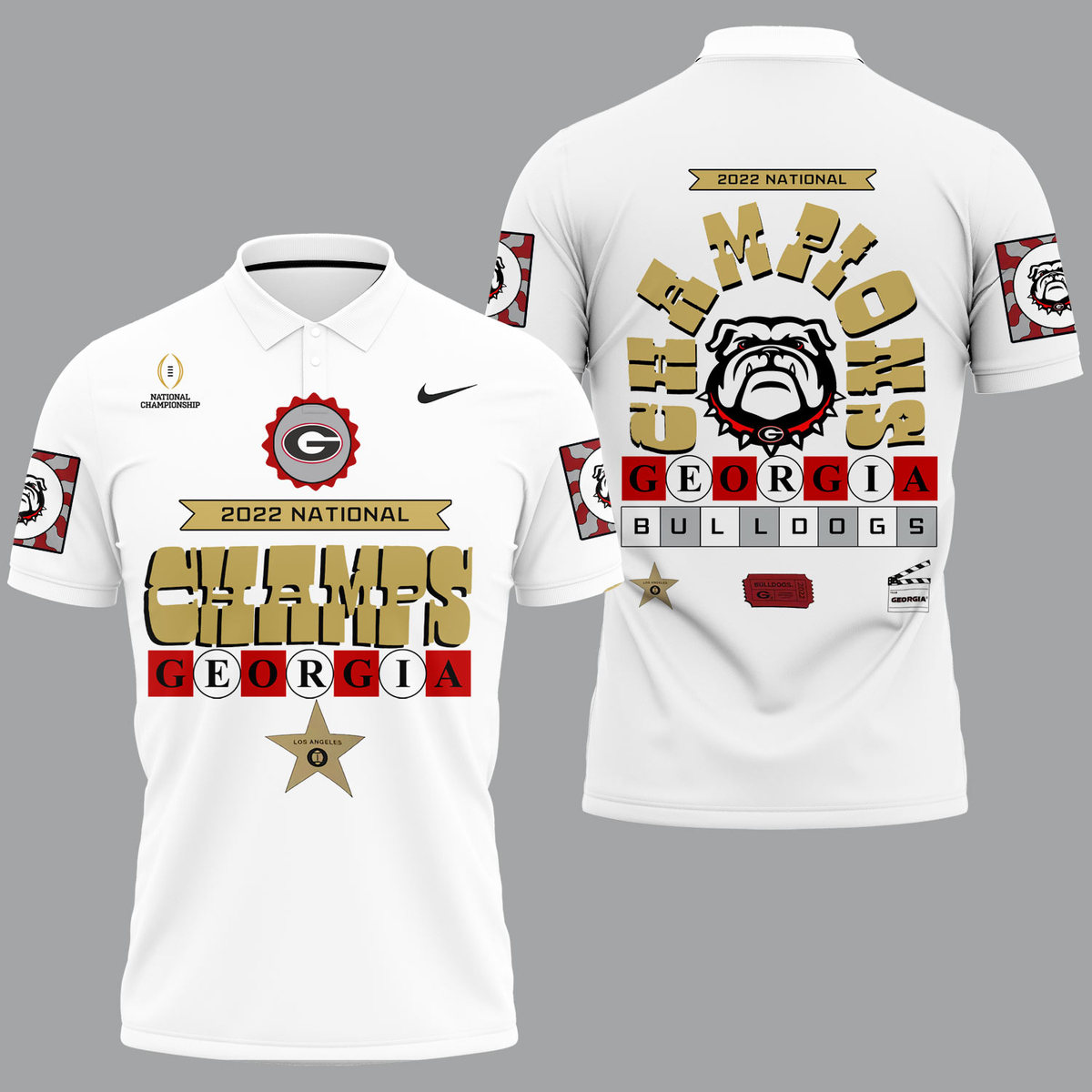 Georgia Bulldogs 2022 National Champions White Polo Shirt - v5 - Famjoys Georgia Bulldogs 2022 National Champions White Polo Shirt - v5 - Famjoys