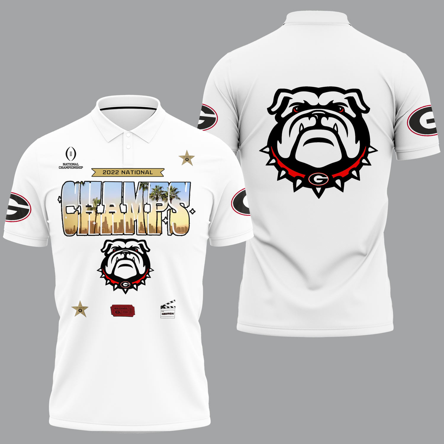 Georgia Bulldogs 2022 National Champions White Polo Shirt - v8 - Famjoys Georgia Bulldogs 2022 National Champions White Polo Shirt - v8 - Famjoys