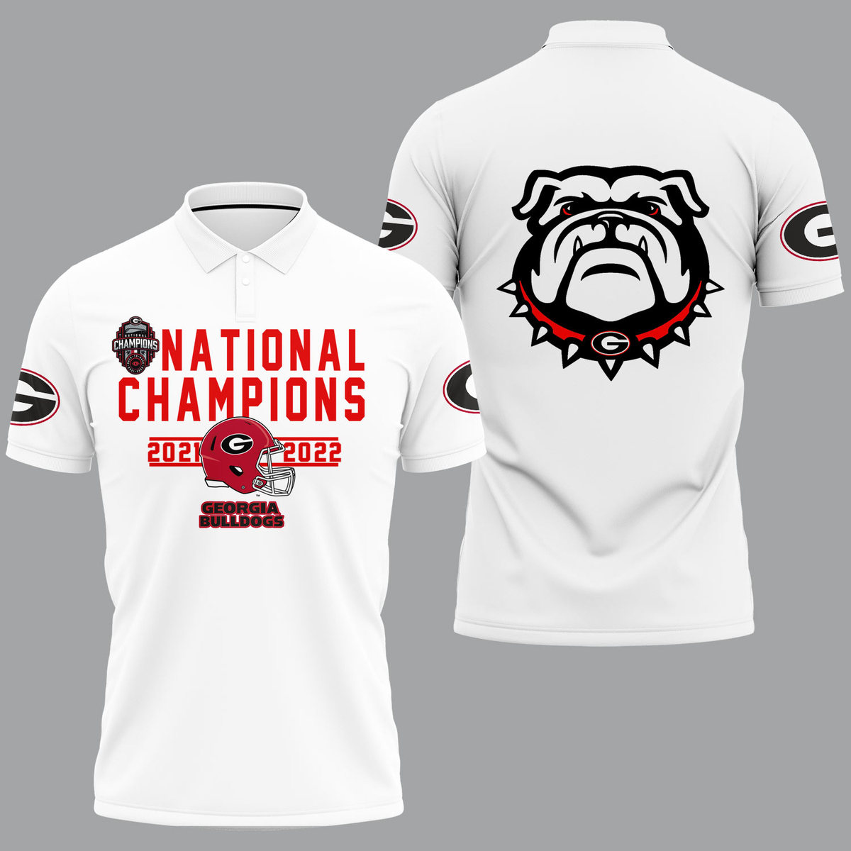 Georgia Bulldogs 2022 National Champions White Polo Shirt - v9 - Famjoys Georgia Bulldogs 2022 National Champions White Polo Shirt - v9 - Famjoys