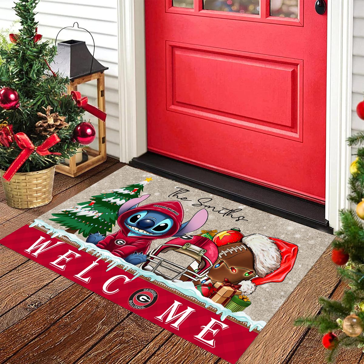 Georgia Bulldogs Cute Stitch Christmas Doormat - Famjoys Georgia Bulldogs Cute Stitch Christmas Doormat - Famjoys
