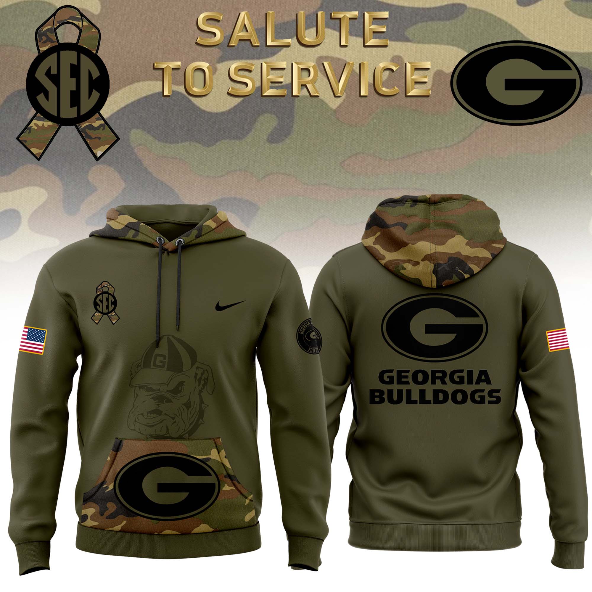 Georgia Bulldogs football Camo Salute to Service Club Fleece Pullover Hoodie - Famjoys Georgia Bulldogs football Camo Salute to Service Club Fleece Pullover Hoodie - Famjoys