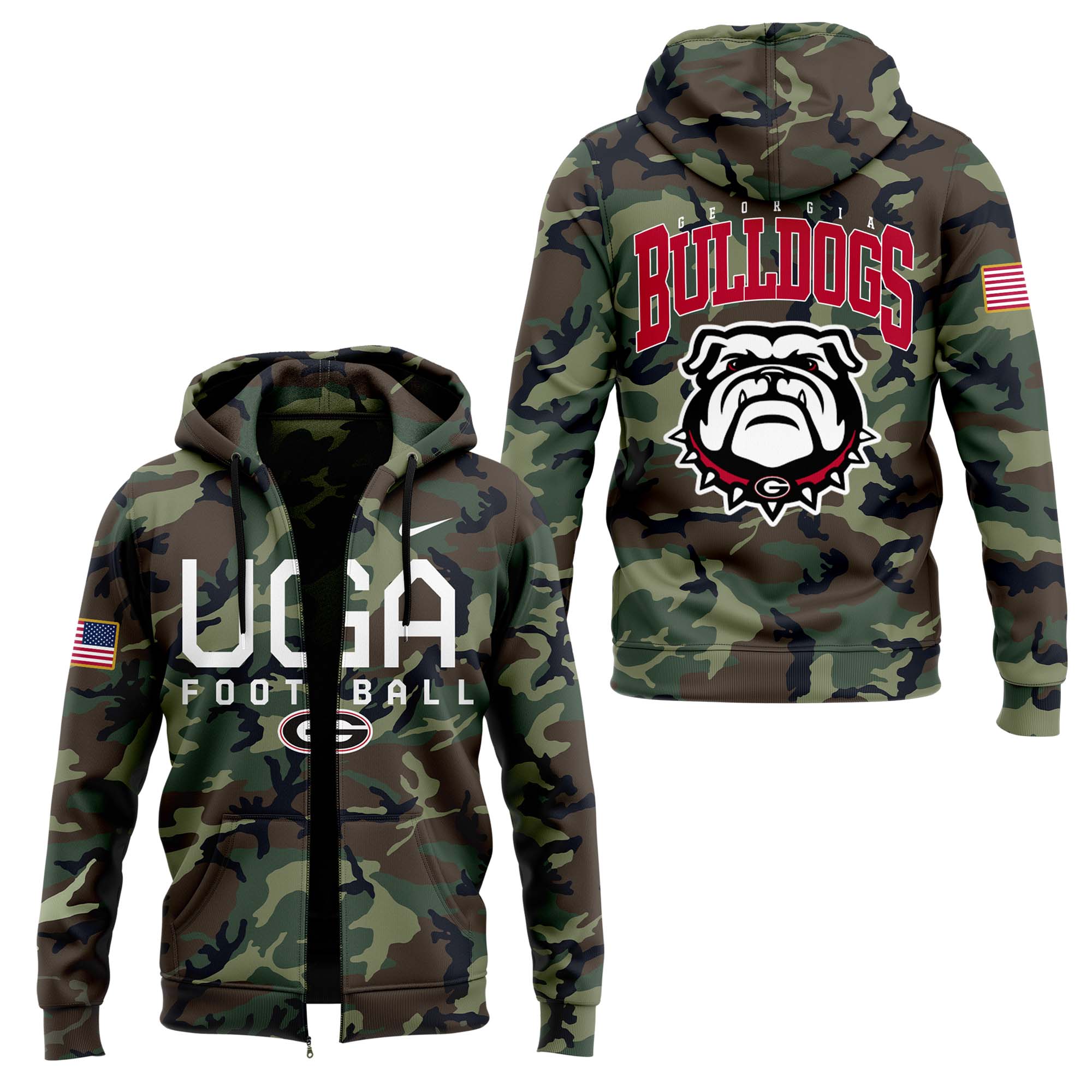 Georgia Bulldogs football Camo Salute to Service Zip Hoodie - Famjoys Georgia Bulldogs football Camo Salute to Service Zip Hoodie - Famjoys