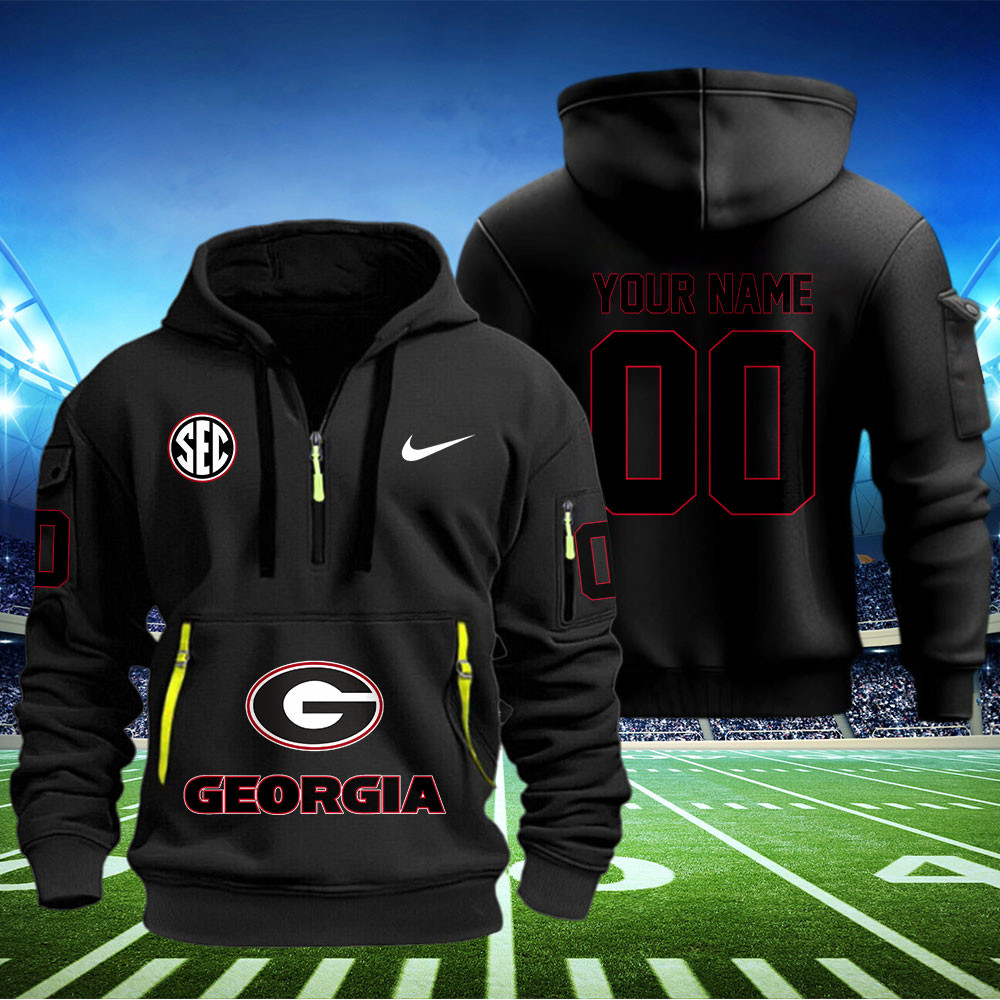 Georgia Bulldogs Football Quarter Zip Hoodie - Famjoys Georgia Bulldogs Football Quarter Zip Hoodie - Famjoys