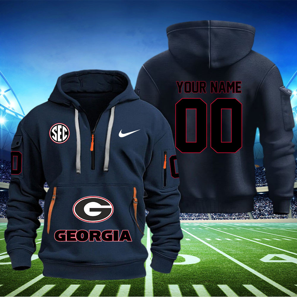 Georgia Bulldogs Football Quarter Zip Hoodie - Famjoys Georgia Bulldogs Football Quarter Zip Hoodie - Famjoys