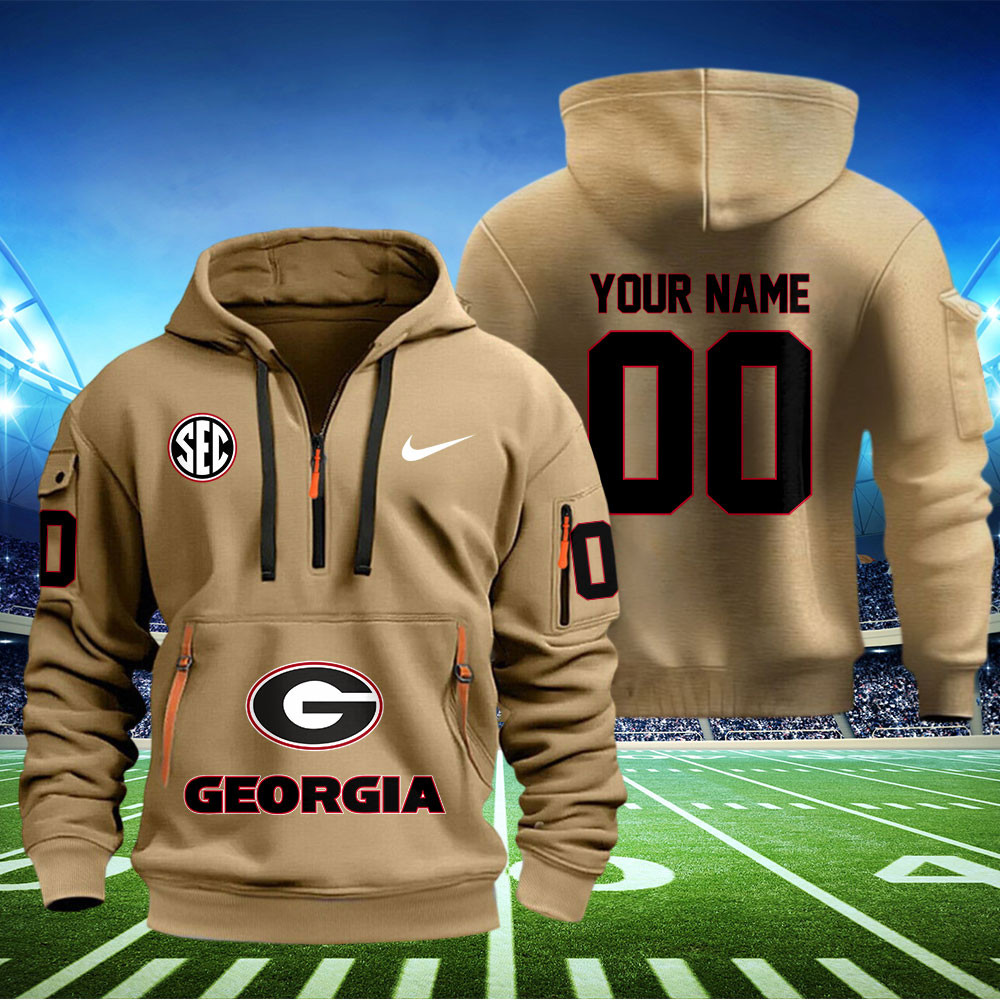 Georgia Bulldogs Football Quarter Zip Hoodie - Famjoys Georgia Bulldogs Football Quarter Zip Hoodie - Famjoys