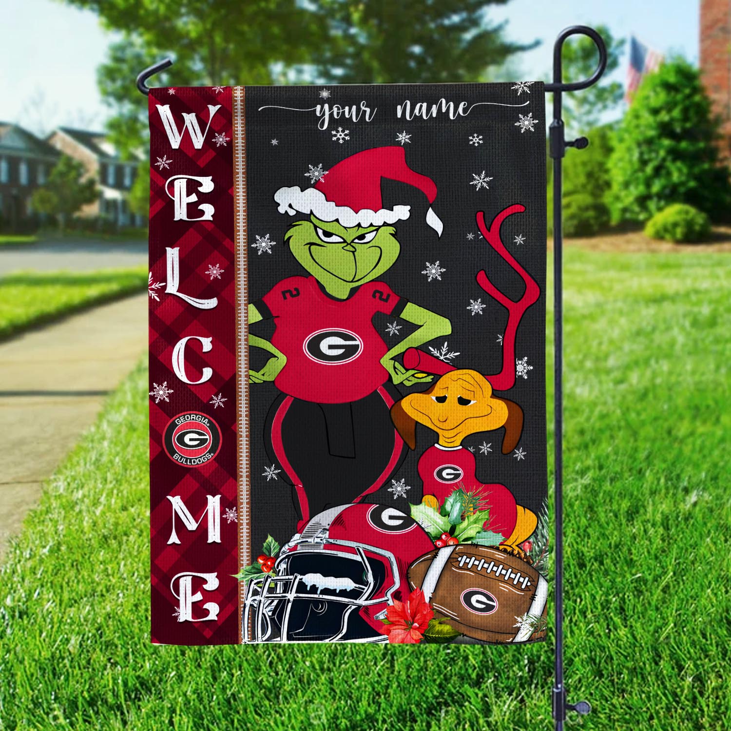 Georgia Bulldogs Grinch Christmas Garden Flag - Famjoys Georgia Bulldogs Grinch Christmas Garden Flag - Famjoys