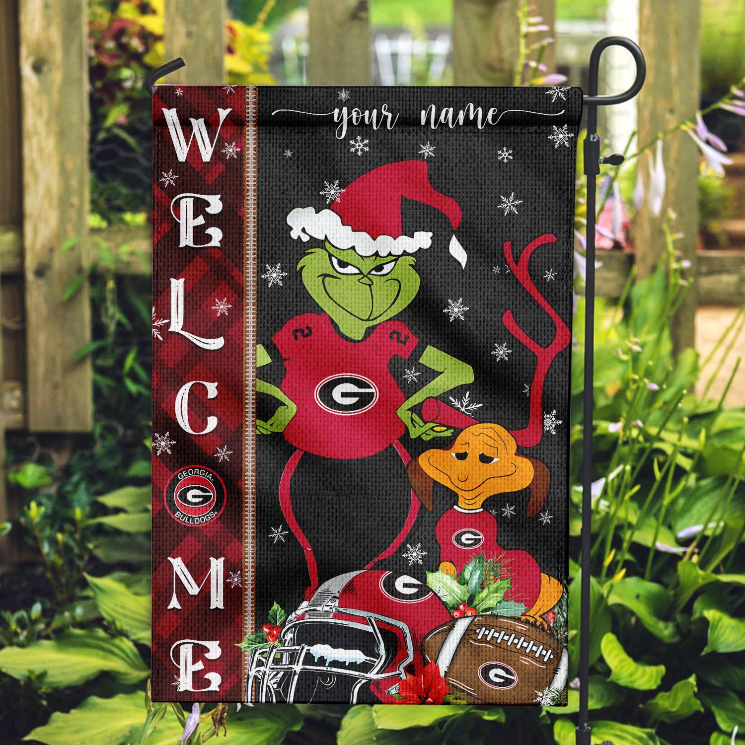 Georgia Bulldogs Grinch Christmas Garden Flag - Famjoys Georgia Bulldogs Grinch Christmas Garden Flag - Famjoys