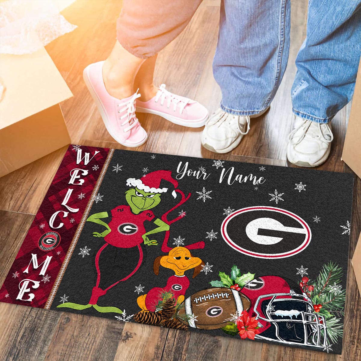 Georgia Bulldogs Grinch Christmas Welcome Football Doormat - Famjoys Georgia Bulldogs Grinch Christmas Welcome Football Doormat - Famjoys