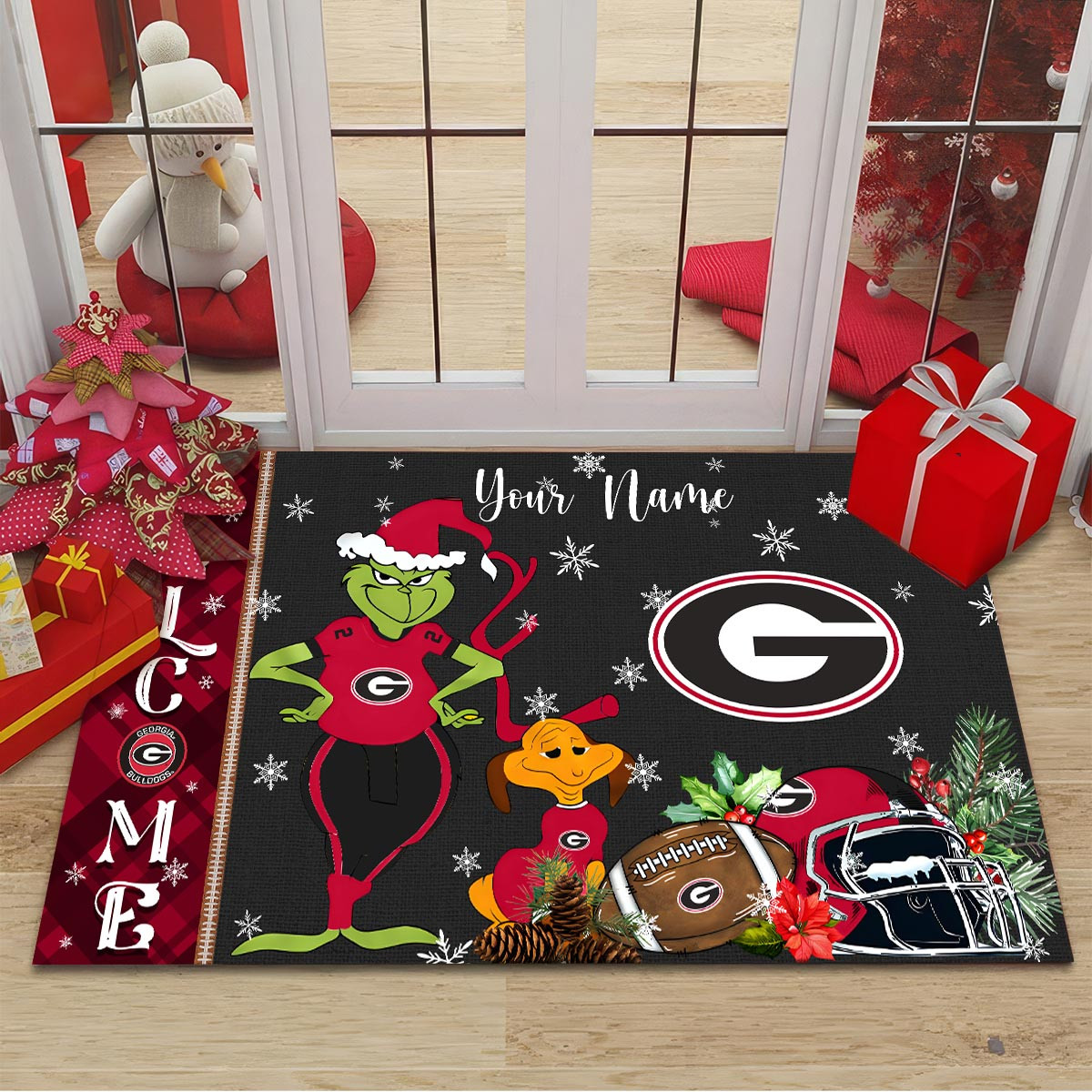Georgia Bulldogs Grinch Christmas Welcome Football Doormat - Famjoys Georgia Bulldogs Grinch Christmas Welcome Football Doormat - Famjoys