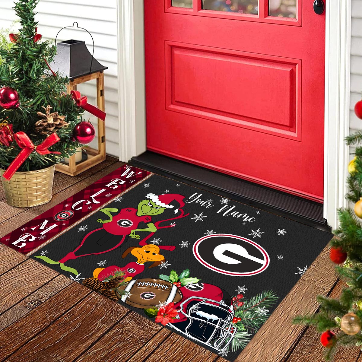 Georgia Bulldogs Grinch Christmas Welcome Football Doormat - Famjoys Georgia Bulldogs Grinch Christmas Welcome Football Doormat - Famjoys