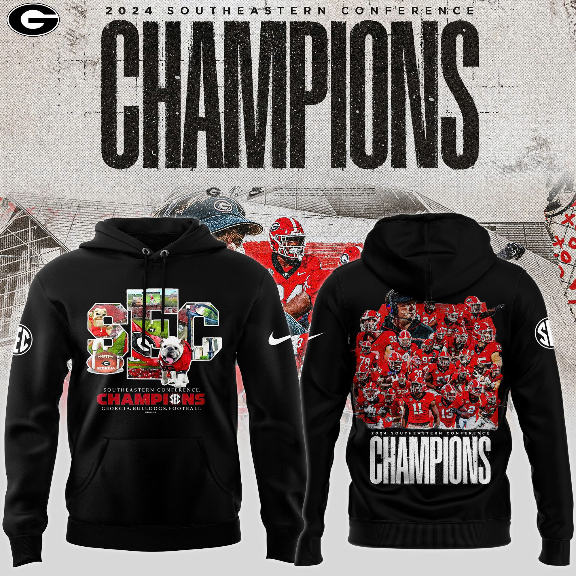 Georgia Bulldogs SEC Football Conference Champions Pullover Hoodie - Famjoys Georgia Bulldogs SEC Football Conference Champions Pullover Hoodie - Famjoys