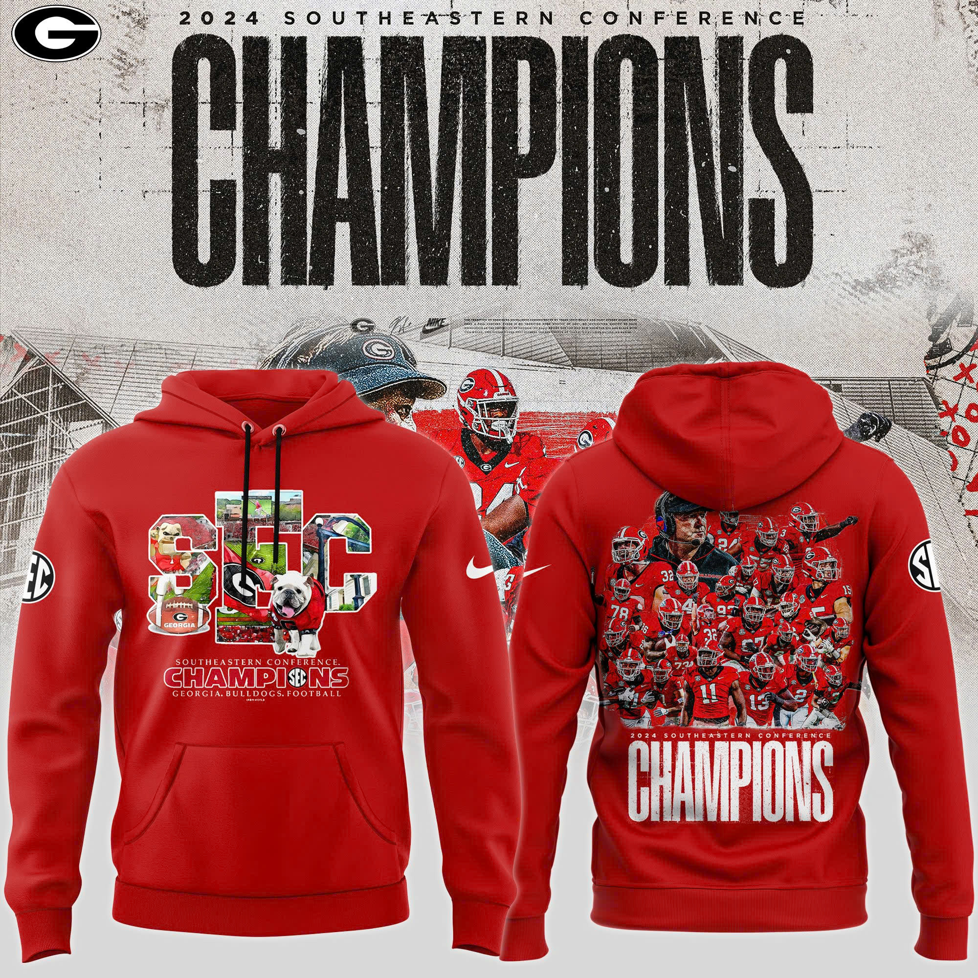 Georgia Bulldogs SEC Football Conference Champions Pullover Hoodie - Famjoys Georgia Bulldogs SEC Football Conference Champions Pullover Hoodie - Famjoys